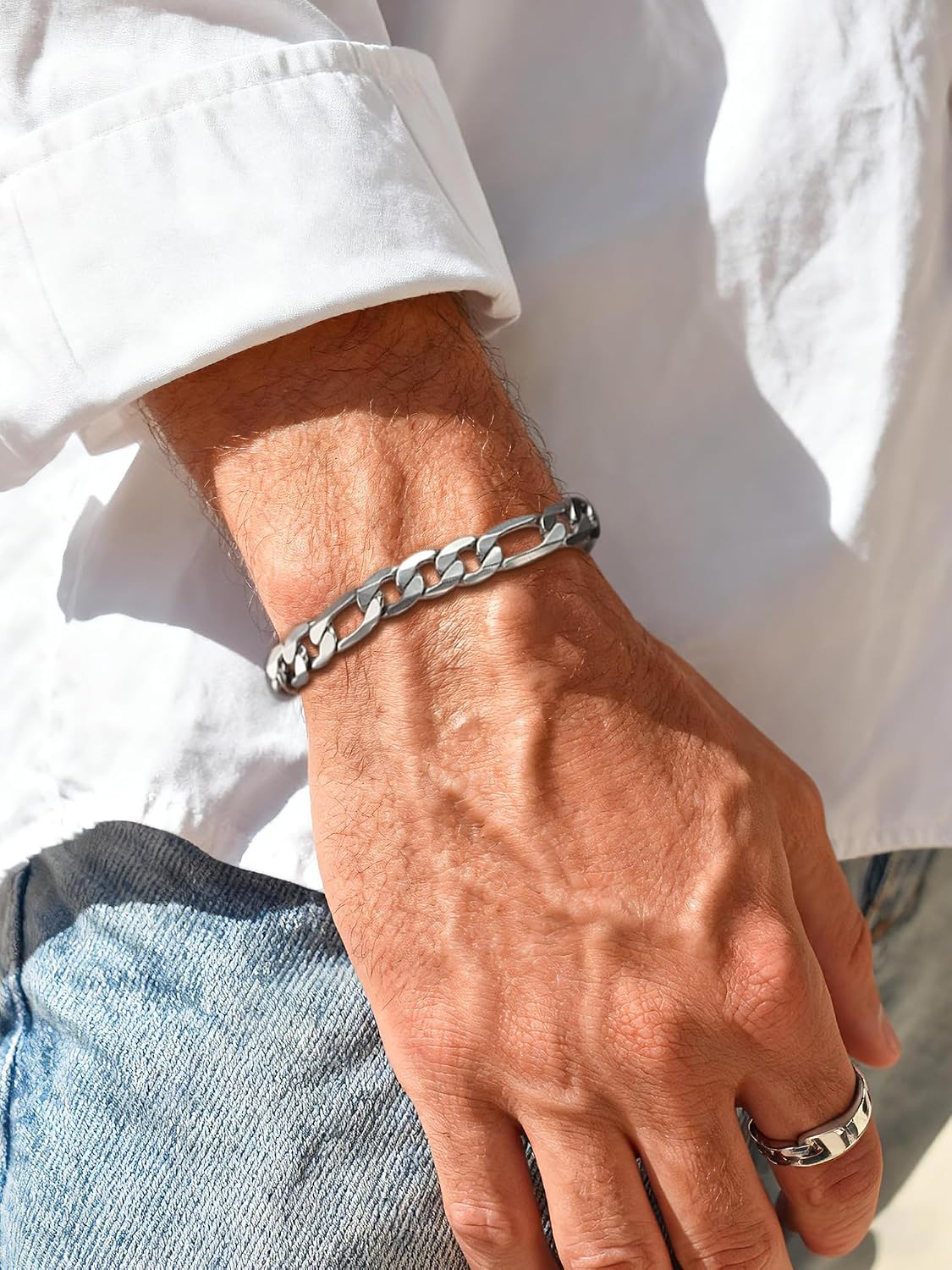 Thumbnail 2 de PROSTEEL Gourmette homme chaîne Figaro en acier inoxydable (316L) / plaqué or ou noir, bracelet 19/21/23 cm