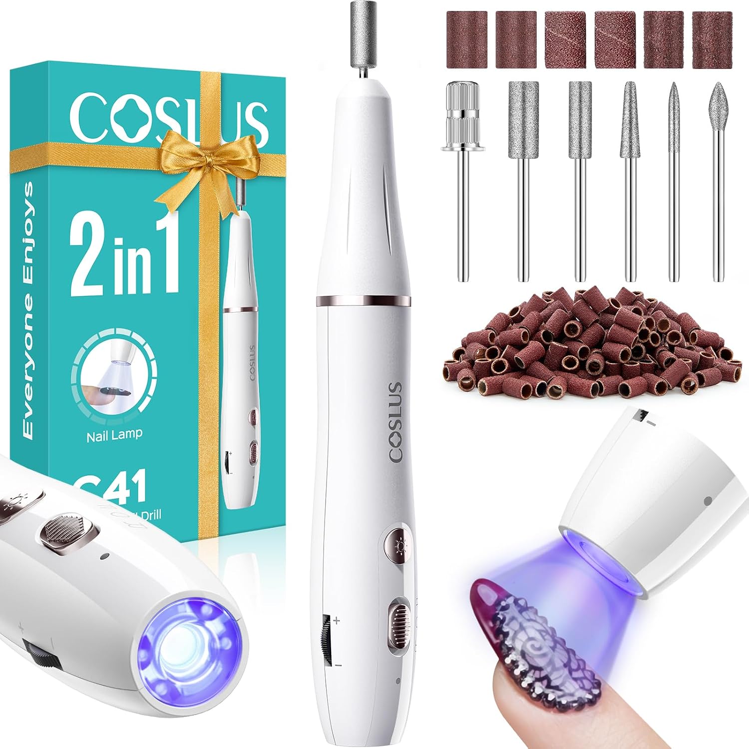 Detalle de COSLUS C41 Cordless 2-in-1 Nail Drill with Lamp: Portable Efile for Home & Salon