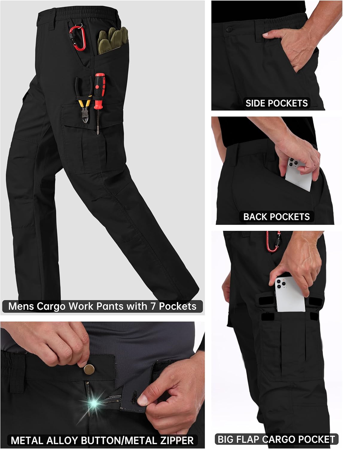 Detalle de CNBQDD Mens Work Pants: Ripstop Waterproof Cargo Pants with 7 Pockets for Men