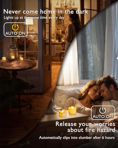 Detalle de Homemory 12er Electric Teelicht mit Timer – batteriebetriebene LED-Teelichter im Set