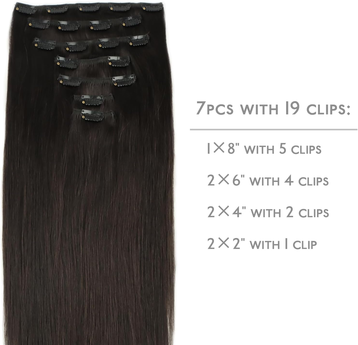 Detalle 2 de WENNALIFE Extension Capelli Veri Clip 45 cm – Remy Umani Marrone Scuro, 7 pezzi con clip