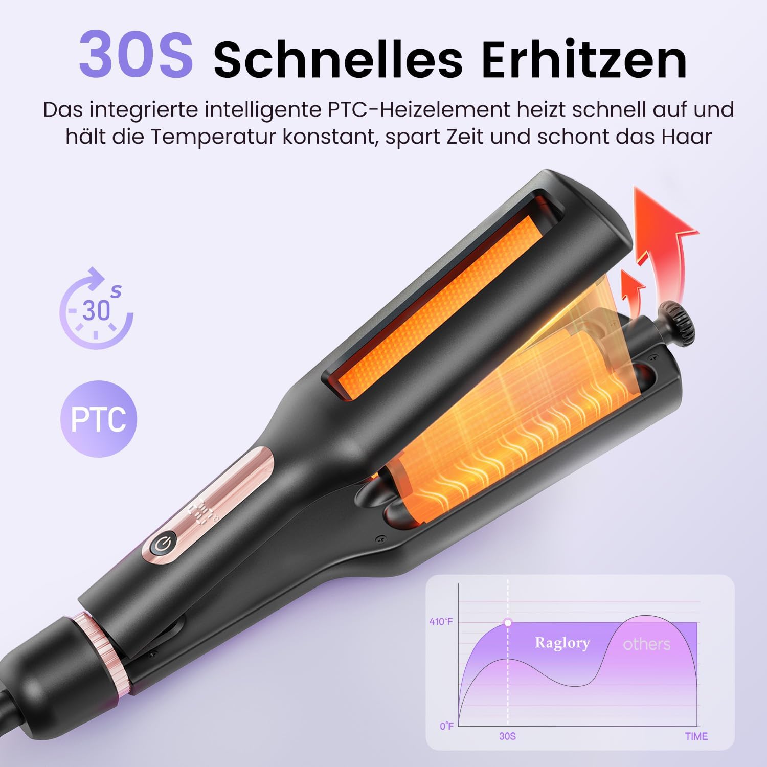 Detalle de 22/25/32/38 mm einstellbares Welleneisen für Haare (4-in-1) – Beach Waves & Mermaid-Waves Lockenstab in Roségold