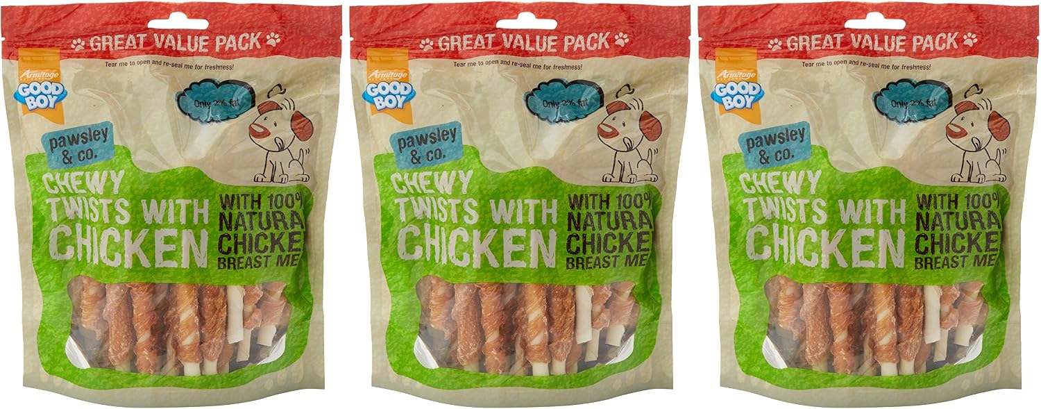 Detalle de Good Boy Chewy Twists With Chicken – Gluten Free Dog Treats (Case of 3 x 320g) made with 100% natural chicken breast