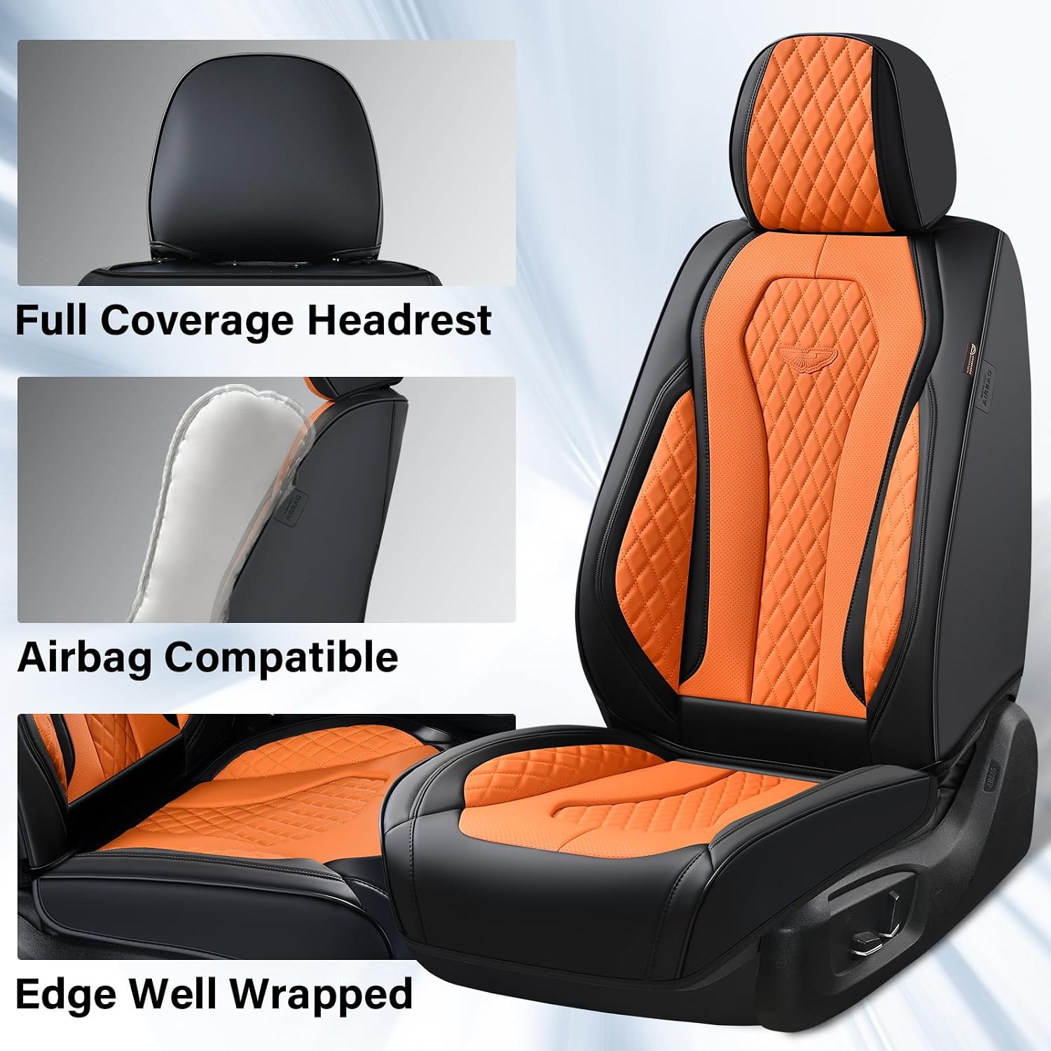 Detalle 2 de Coverado Car Seat Covers: Front Seats, Orange, Waterproof, with Foam Padding