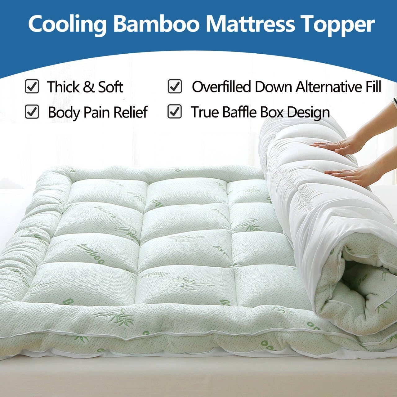 Detalle 1 de BETENWEL California King Bamboo Mattress Topper, 1200 GSM Quilted, Cooling