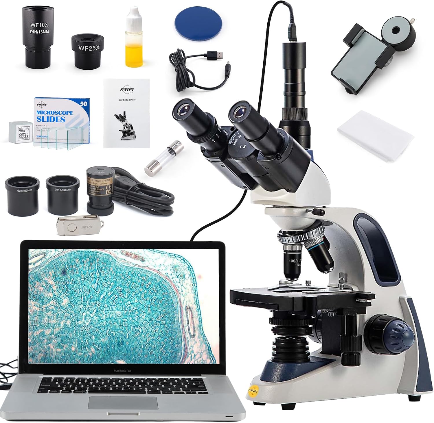 Thumbnail 6 de Swift SW380T Compound Trinocular Microscope: 40X–2500X with 5.0 MP Camera