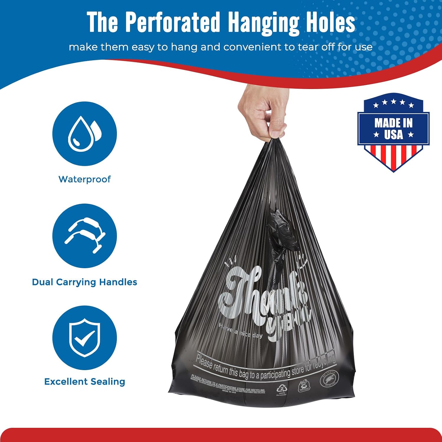 Detalle de Fuxury FU#3041 Black Plastic T-Shirt Bags, 2,000 Count, 11.5" x 6.5" x 21