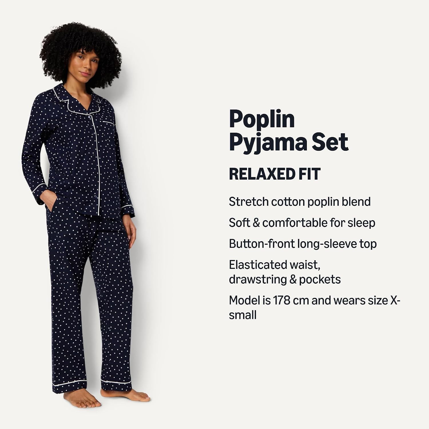 Detalle de Amazon Essentials Women's Cotton Stretch Poplin Pajama Set (Long Sleeve)