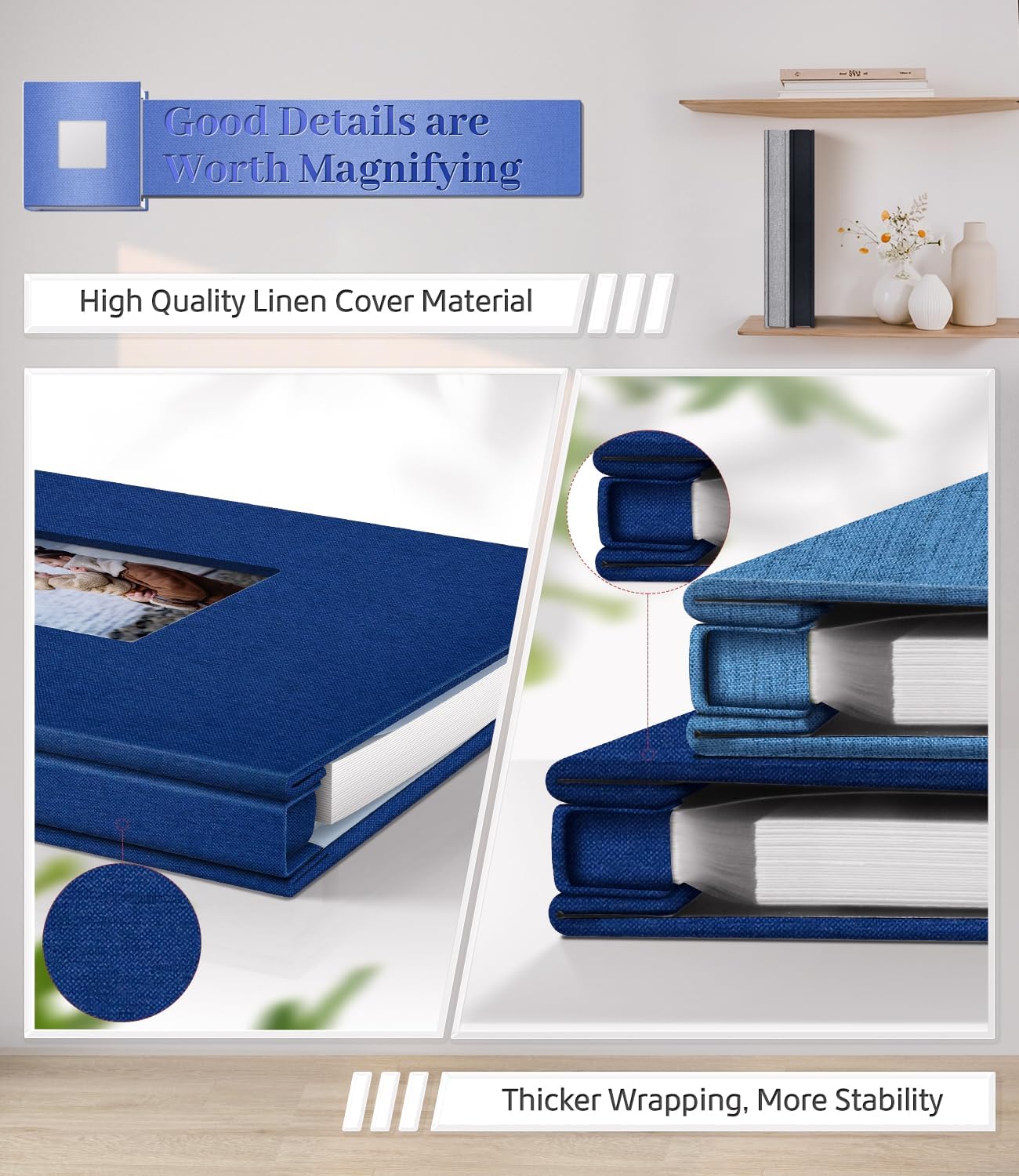 Detalle de Artfeel Artfeel-1 Self-Adhesive Photo Album, 60 Pages, Dark Blue Linen Cover