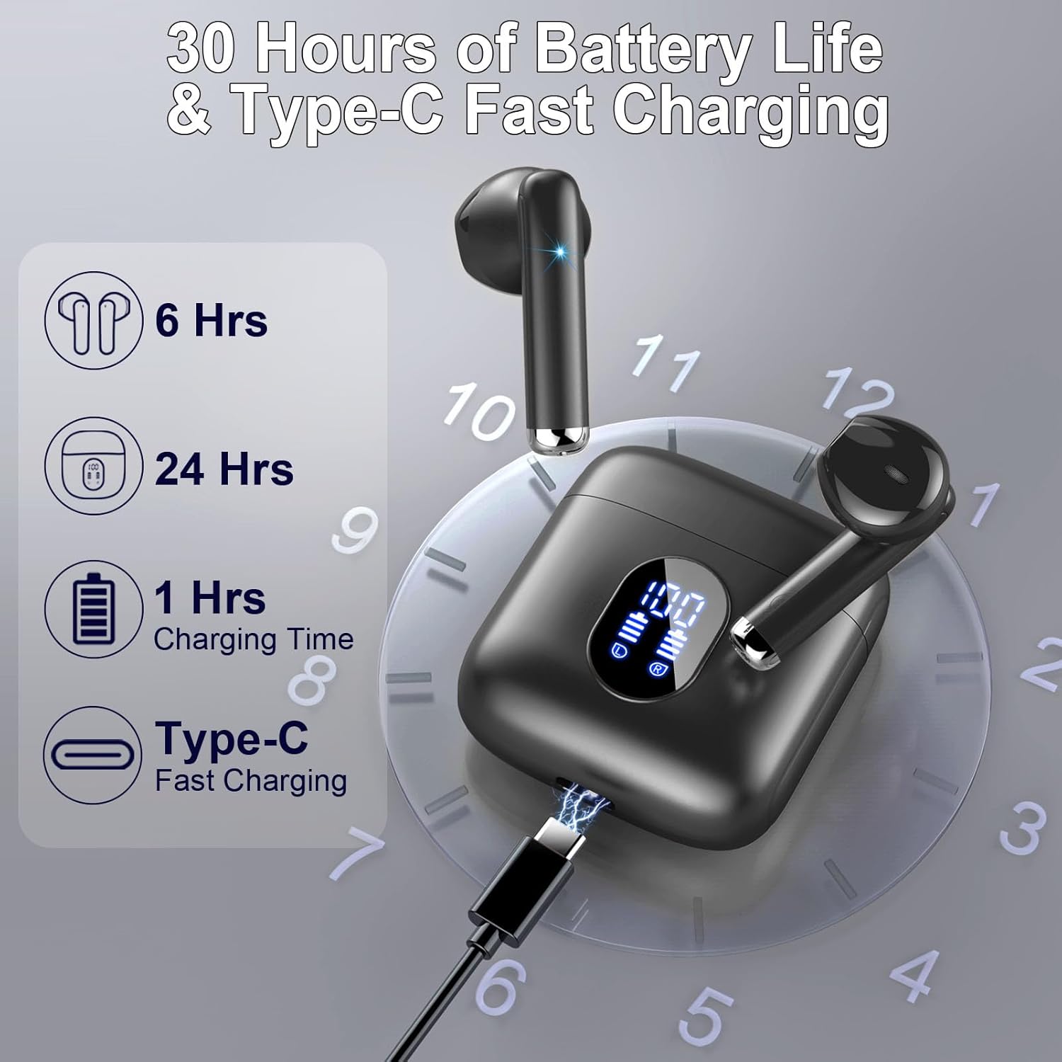 Thumbnail 6 de Écouteurs Bluetooth sans fil Bluetooth 5.4 avec ENC, HiFi stéréo et réduction de bruit (jusqu’à -48 dB) — 30 h, IP7