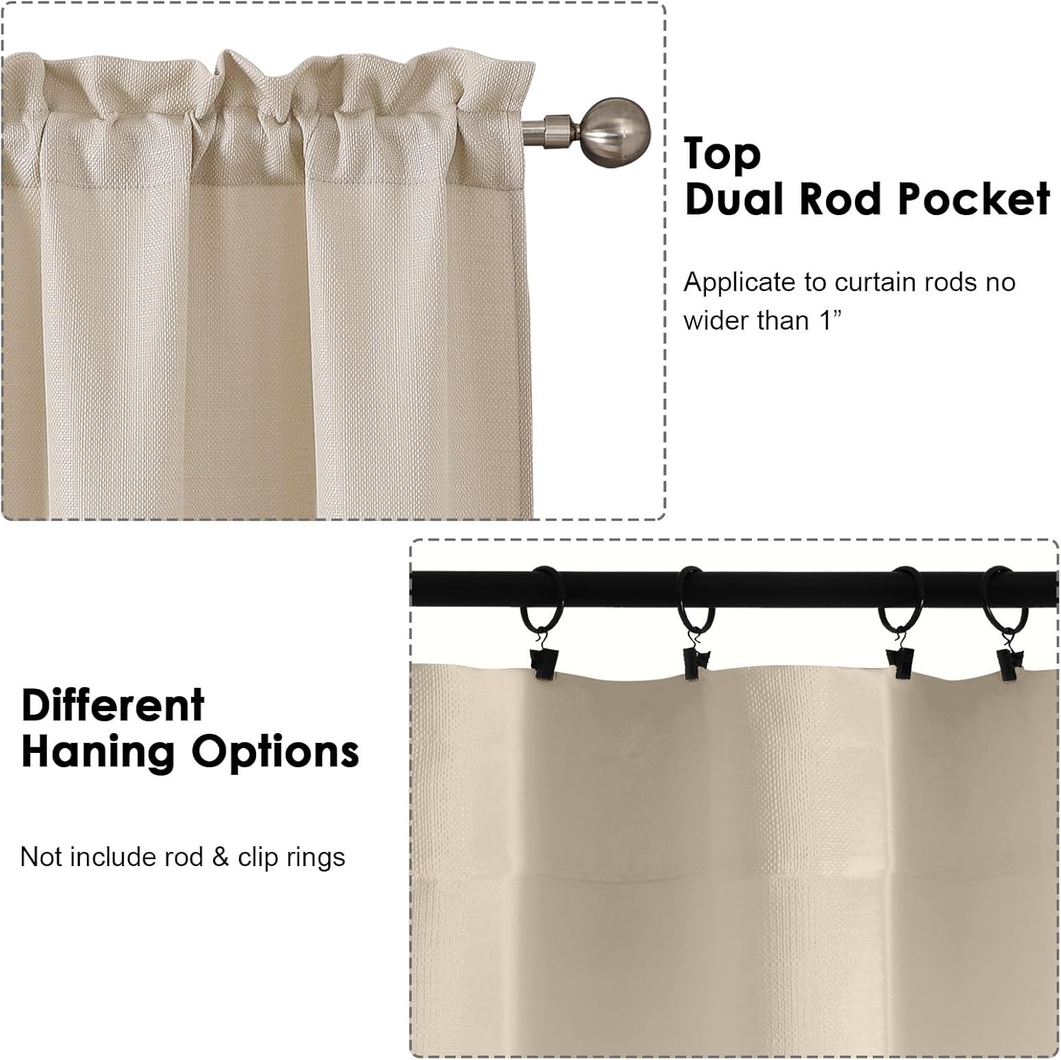 Thumbnail 3 de OWENIE Bob Linen Curtains 72 Inch Length, 2 Panels – Light Filtering Textured Linen-Look Drapes