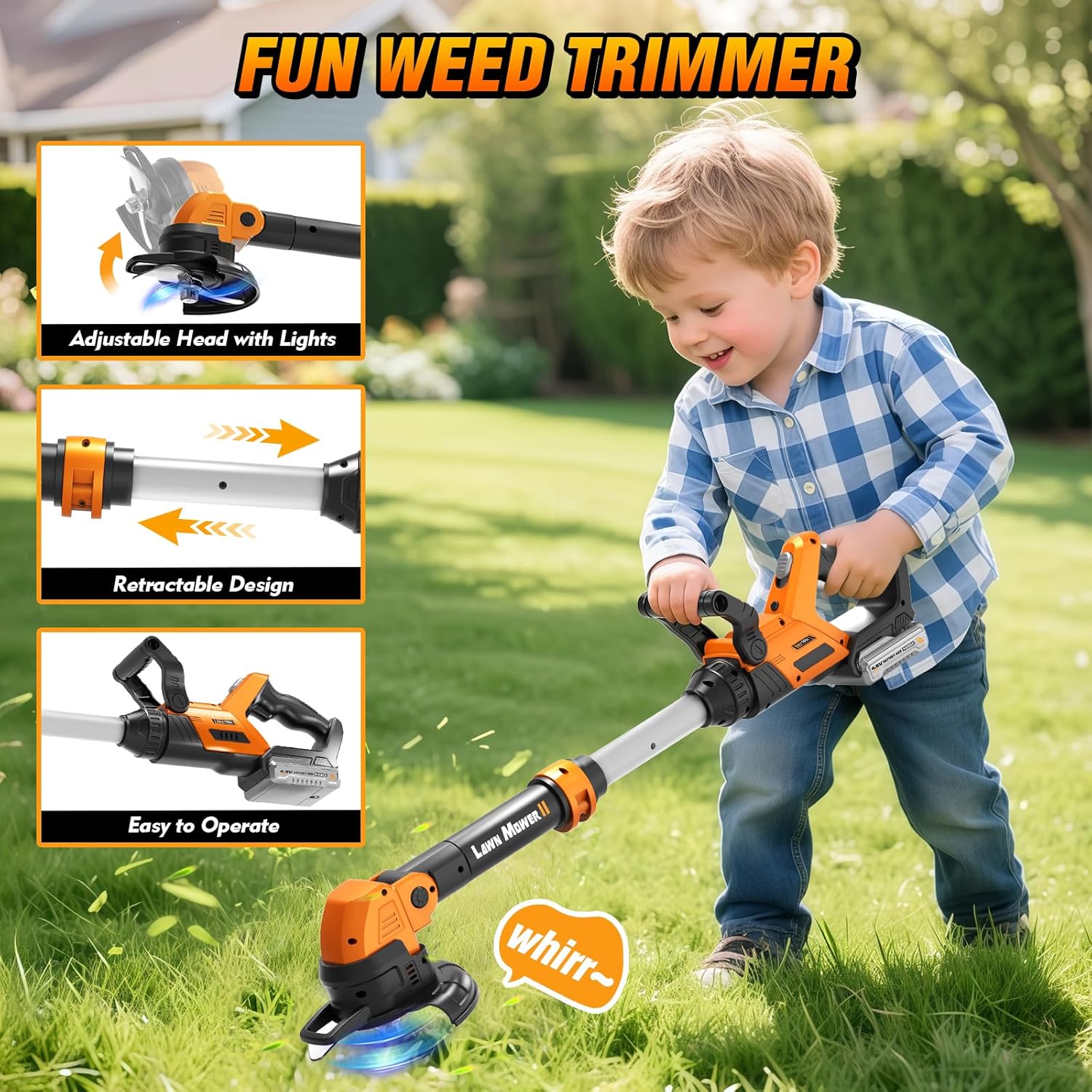 Detalle de 3-IN-1 Kids Garden Tools with Lights and Sounds — Weed Wacker, Leaf Blower & Hedge Trimmer Toy