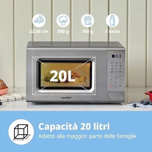 Detalle de COMFEE' CM-E202CC(GR) Microonde 700 W, 20 L, 11 livelli di potenza, 6 menù preimpostati e Express Cook – Grigio