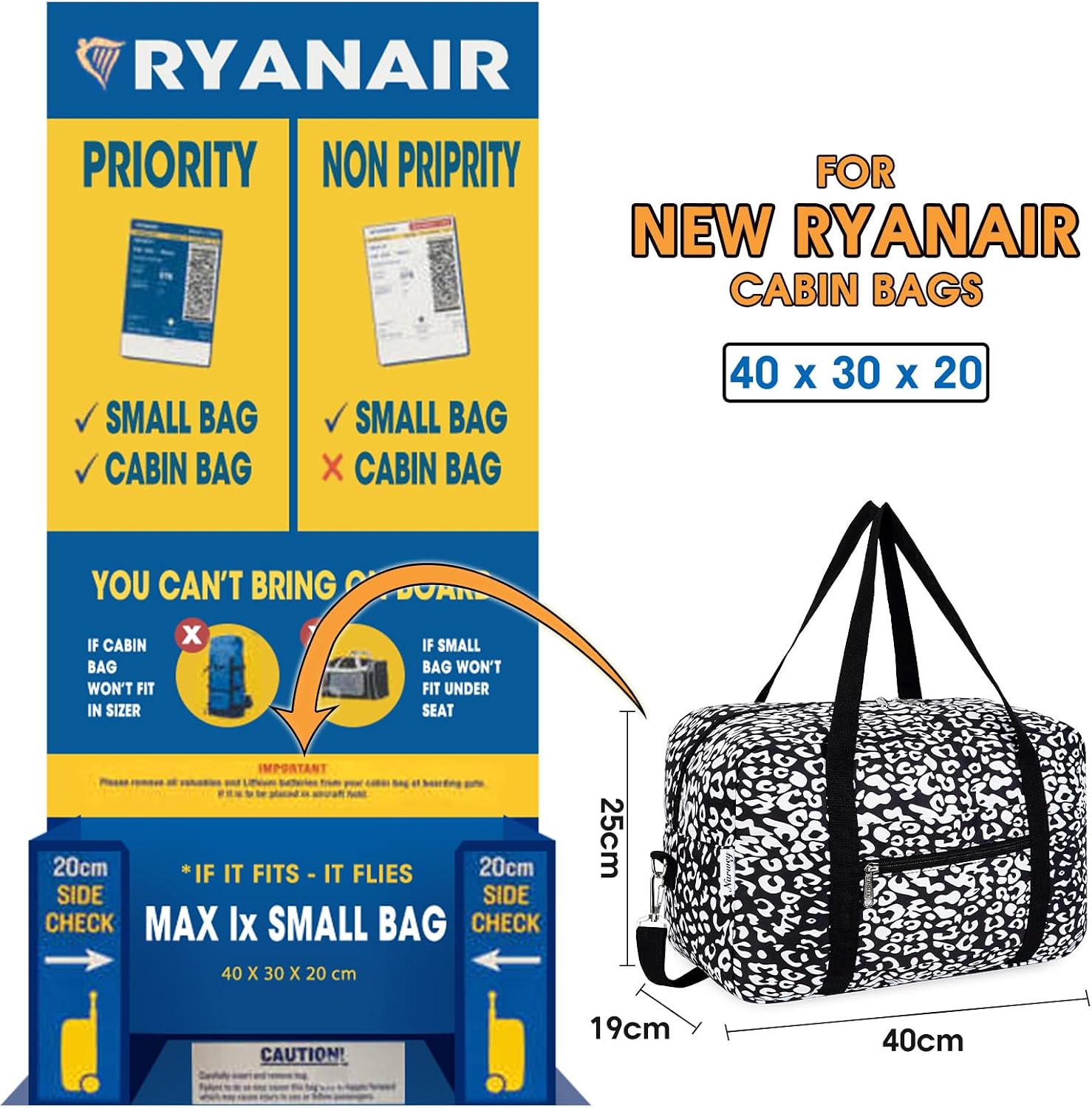 Detalle 2 de Narwey 20L Ryanair Handgepäck Reisetasche