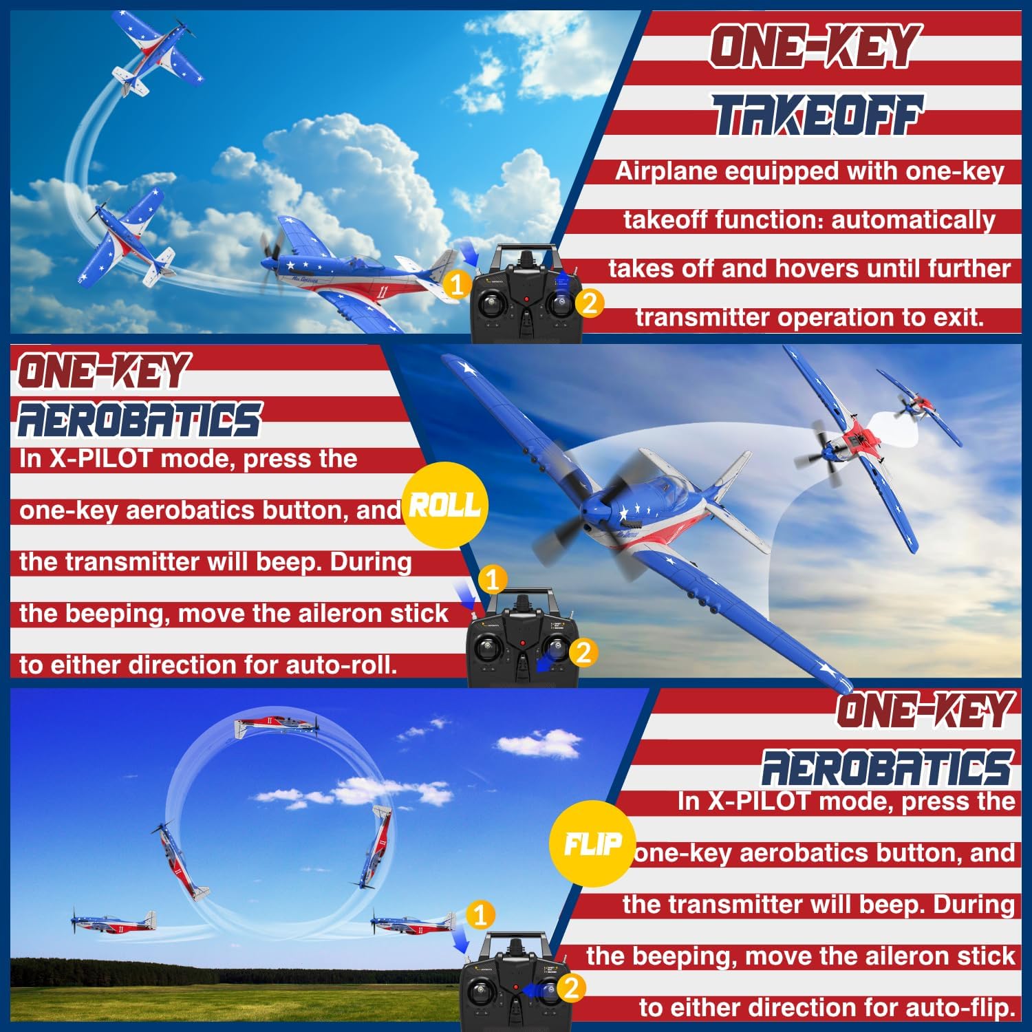Detalle de LEAMBE 4-Channel P51 Mustang RC Plane (Ready to Fly) for Adults — 2.4Ghz Stabilized Aerobatic Glider