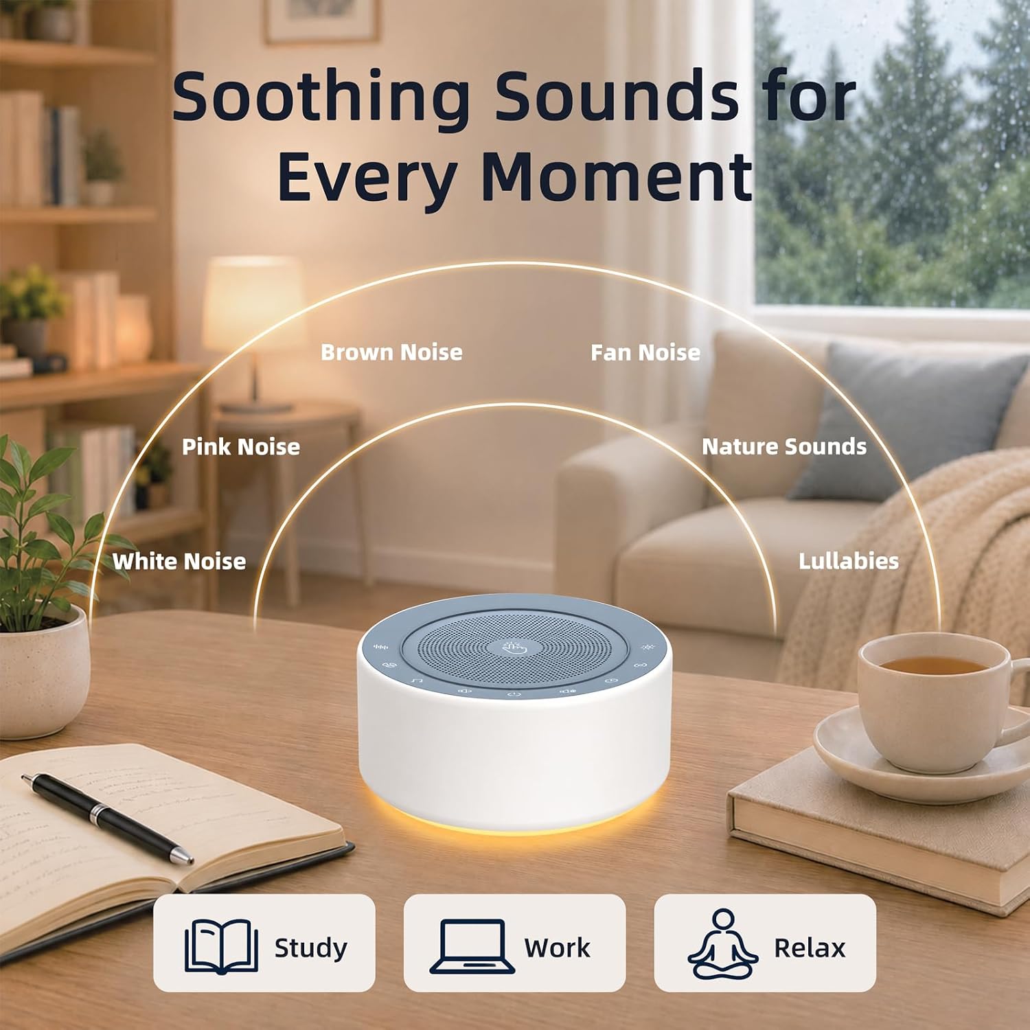 Detalle de Kipcush White Noise Machine for Baby & Adults with 30 Soothing Sounds and 8-Color Night Light