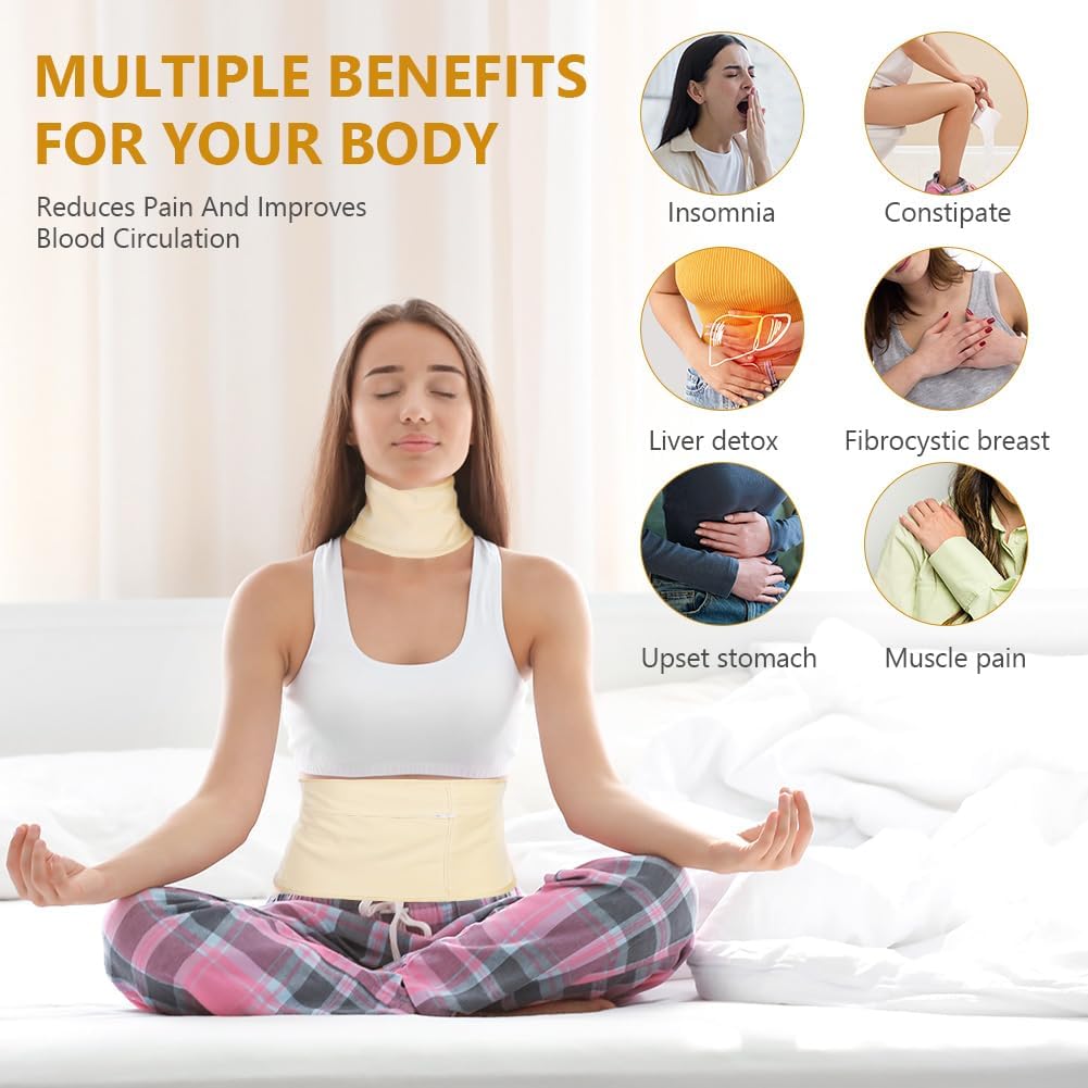 Detalle de AOOWU Castor Oil Pack Wrap Kit – 6 x Reusable Organic Cotton Wraps (Oil Not Included)