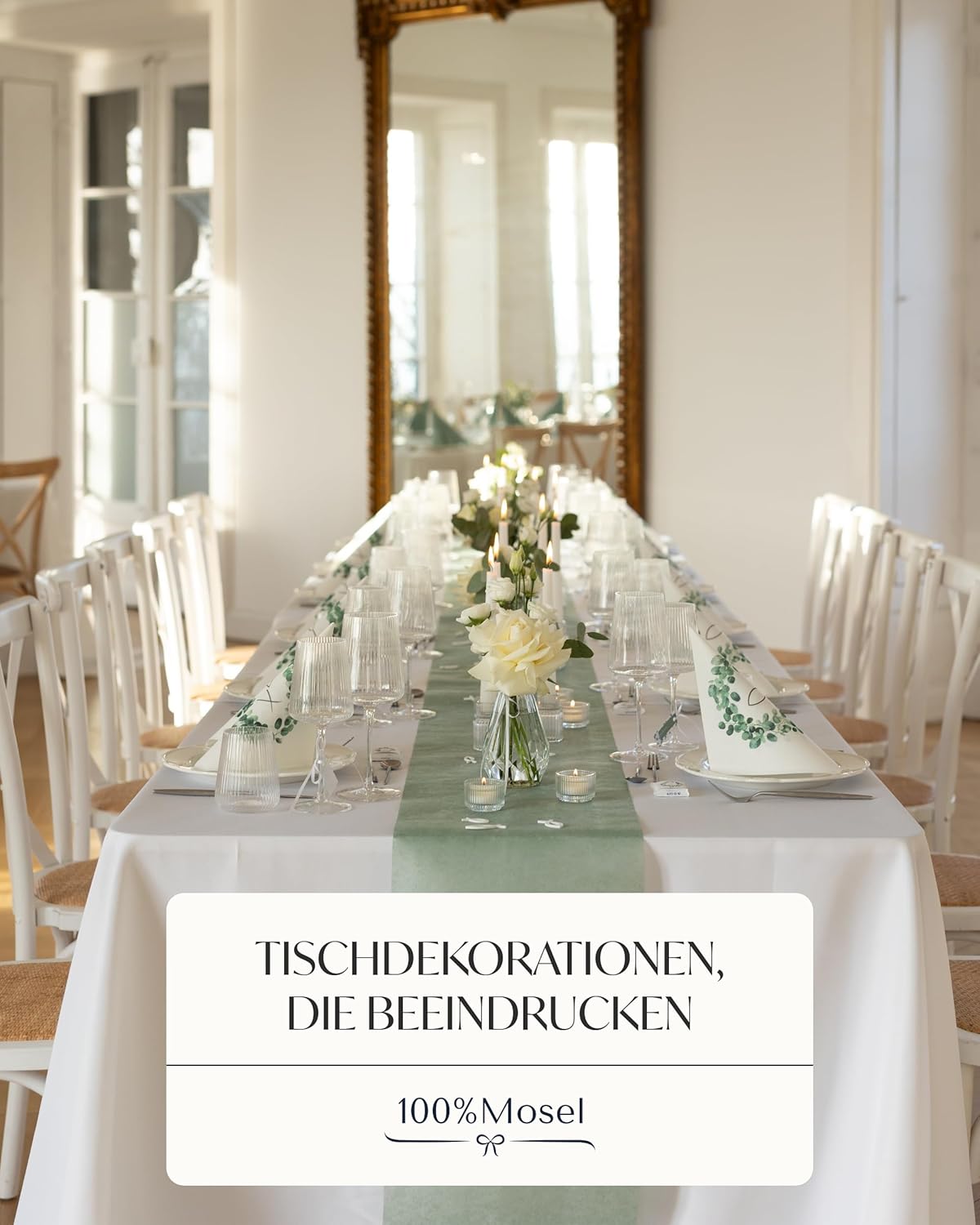 Thumbnail 2 de 100% Mosel Airlaid Servietten 40 x 40 cm (50 Stück) „Eukalyptuskranz & Fisch“ – stoffähnlich, standfest