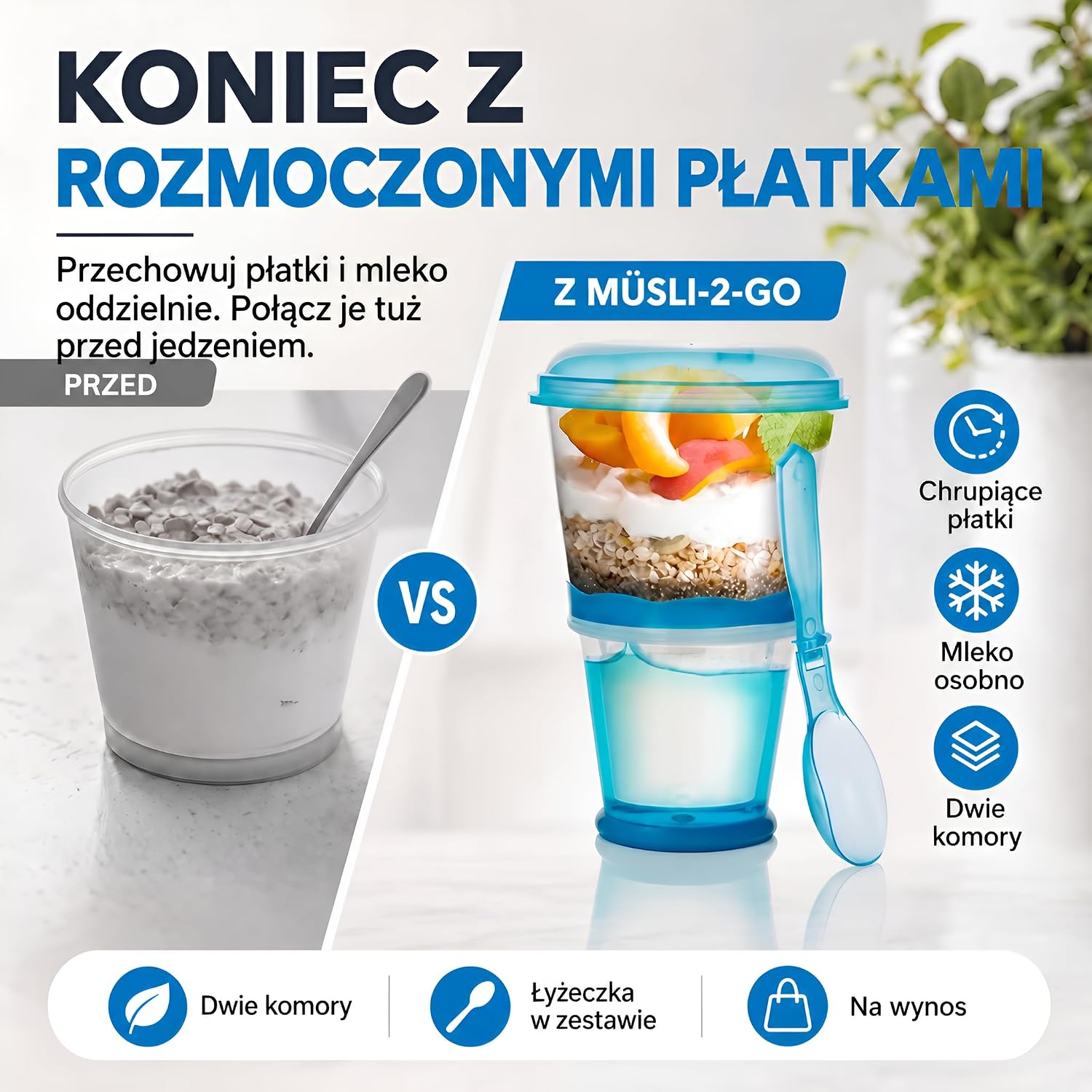 Detalle 2 de GOODS+GADGETS Kubek na musli to Go Deluxe, niebieski, 2 komory
