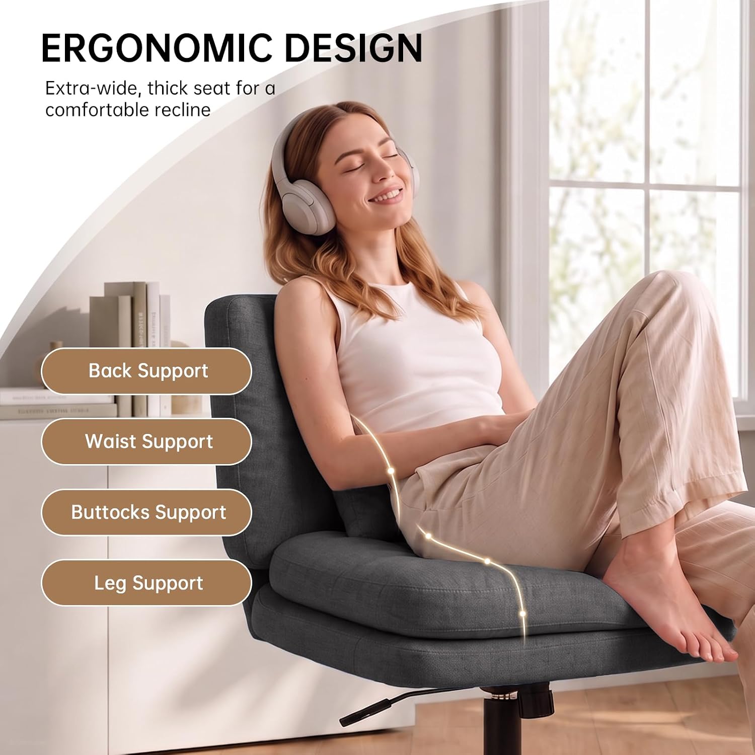 Detalle de Submi SU103-BLACK-CA Criss Cross Chair, Black Fabric, Adjustable Height