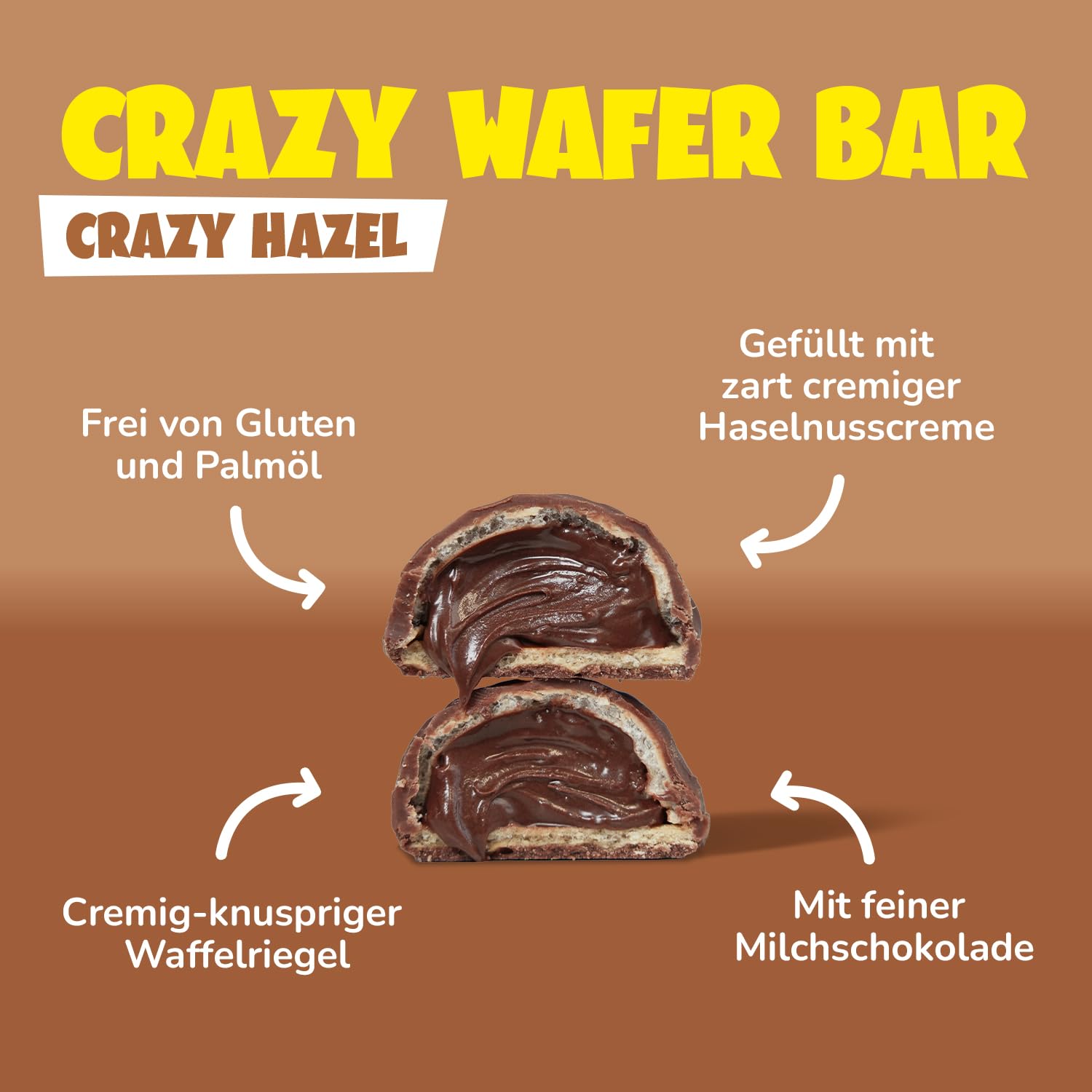 Detalle de Ahead Waffelriegel Crazy Hazel 12 x 30 g – knusprige Waffel mit Kakao-Haselnuss-Füllung, glutenfrei & zuckerarm