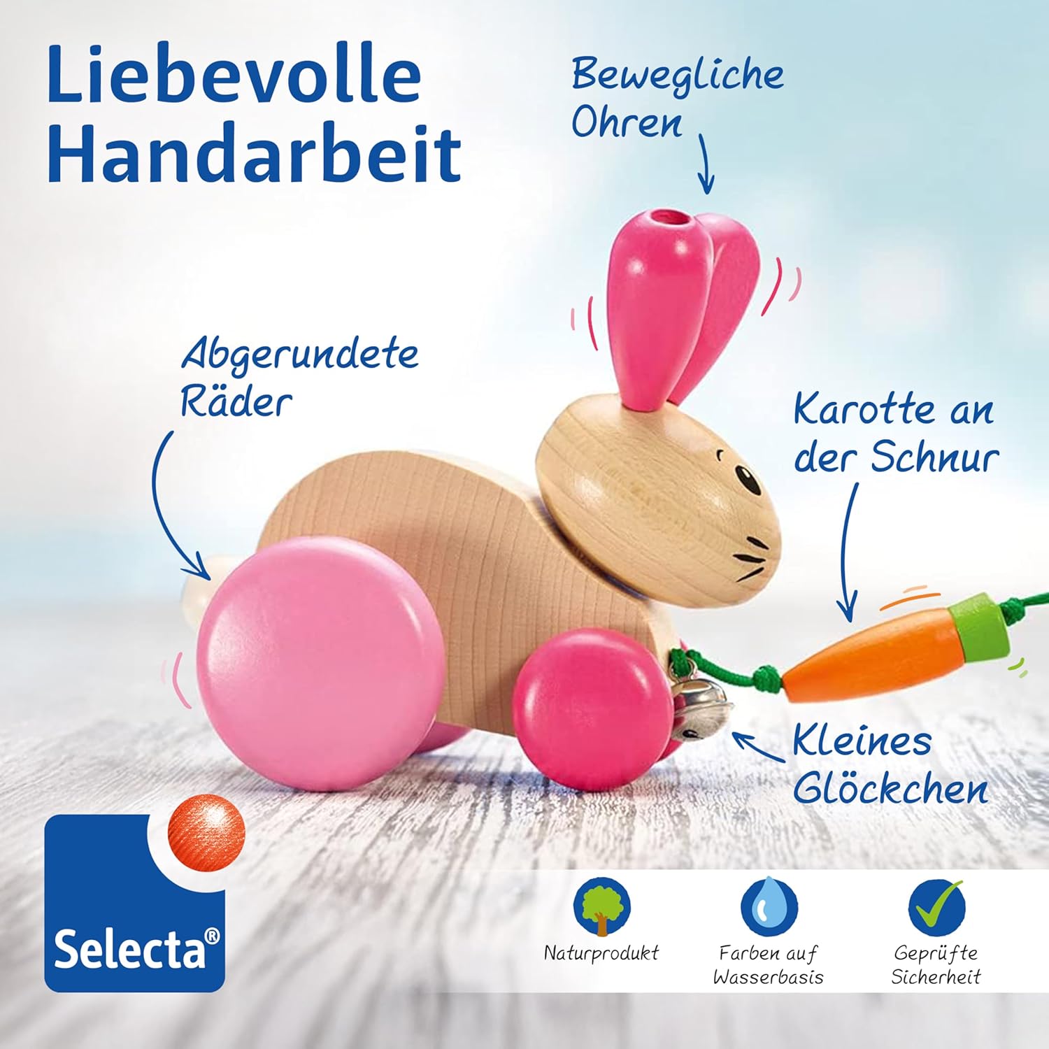 Thumbnail 3 de Selecta Hanna Hoppel Nachzieh Hase 13 cm