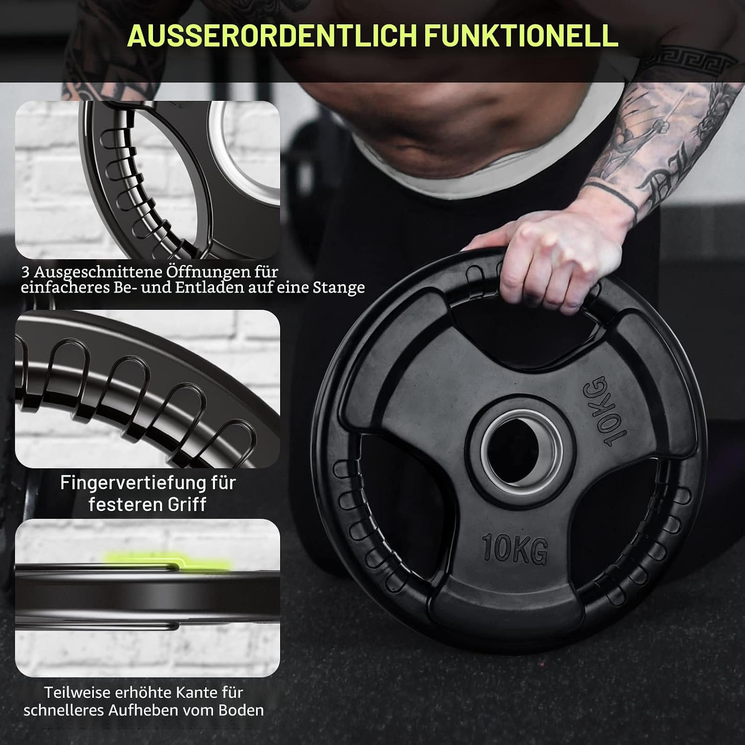 Detalle 2 de PhysKcal Olympische Hantelscheiben Ø50 mm – 1,25–25 kg, mit ergonomischen Griffen