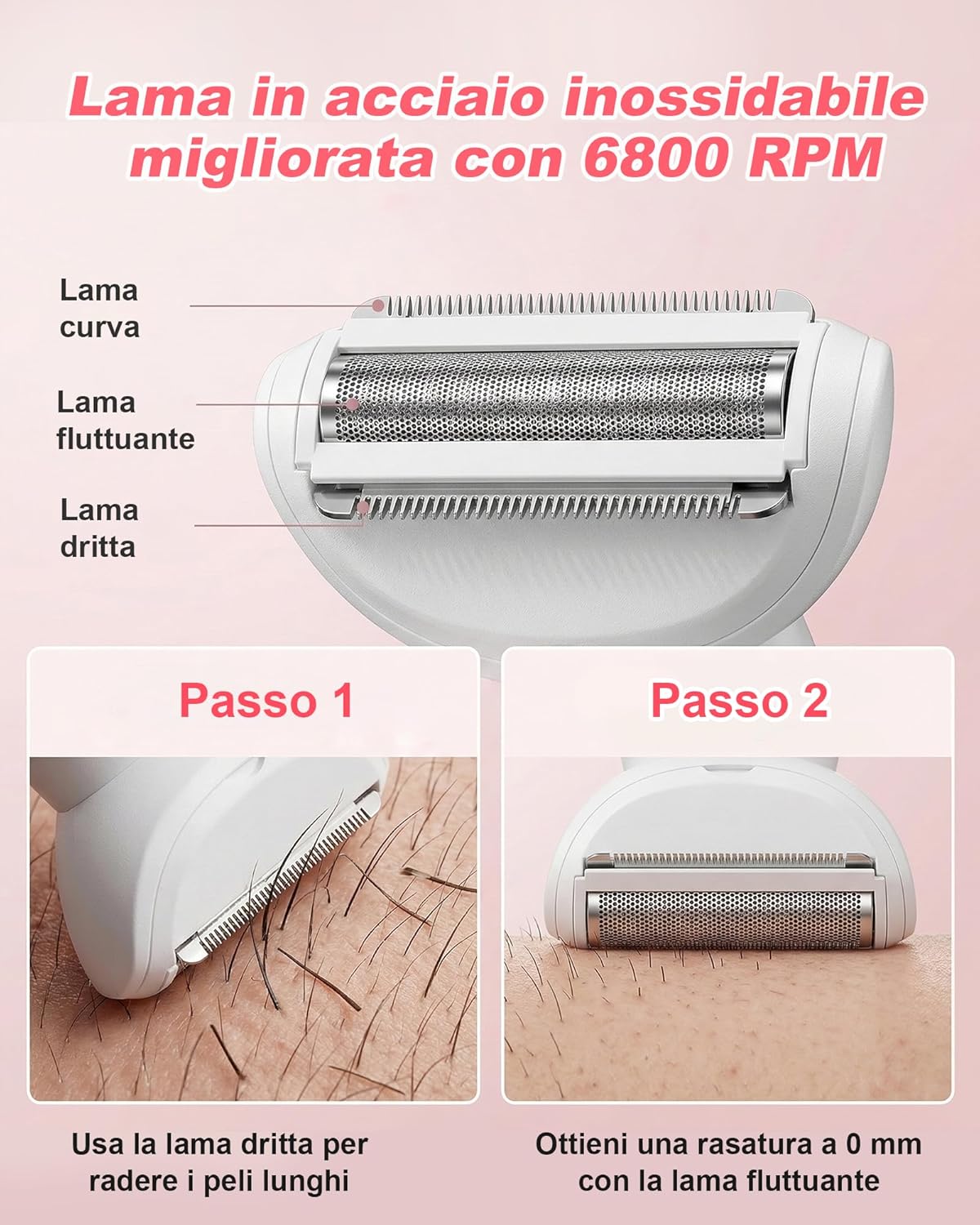 Detalle de Carehabi Rasoio Elettrico Donna 5 in 1 e Rasoio Parti Intime – Wet & Dry, IPX7, USB