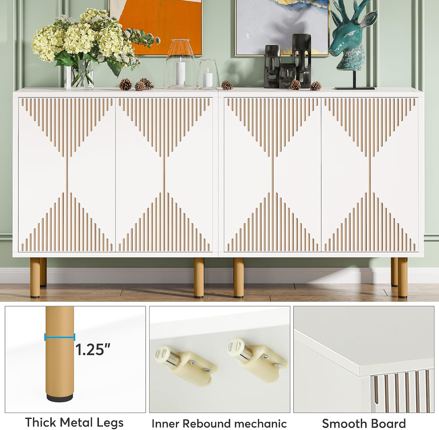 Detalle 2 de LITTLE TREE HS016 White Sideboard Buffet Cabinet with 4 Doors and 2 Shelves