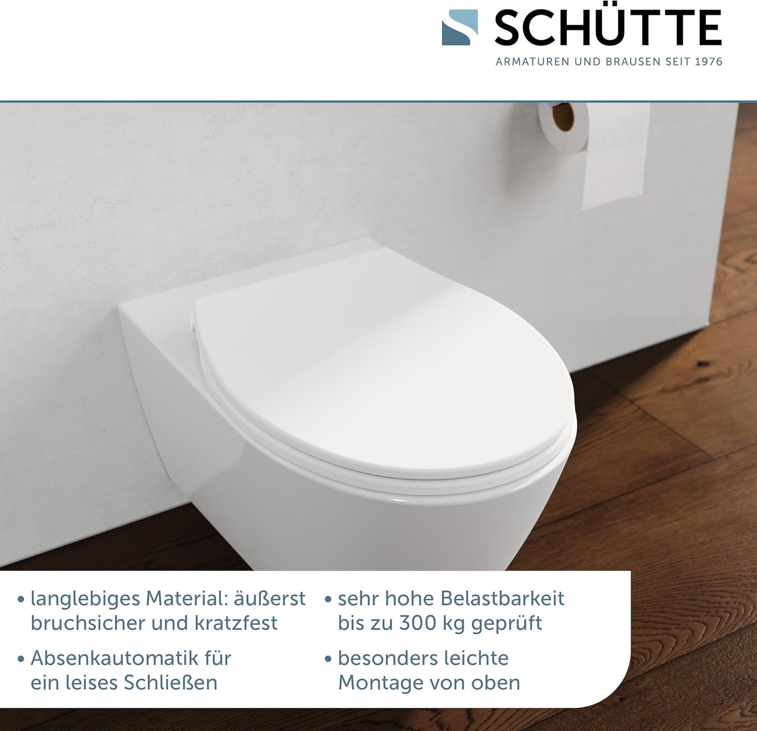 Thumbnail 6 de WC-Sitz mit Absenkautomatik aus Thermoplast, 250 kg belastbar, abnehmbarer Deckel – DIY-Montage, Weiß