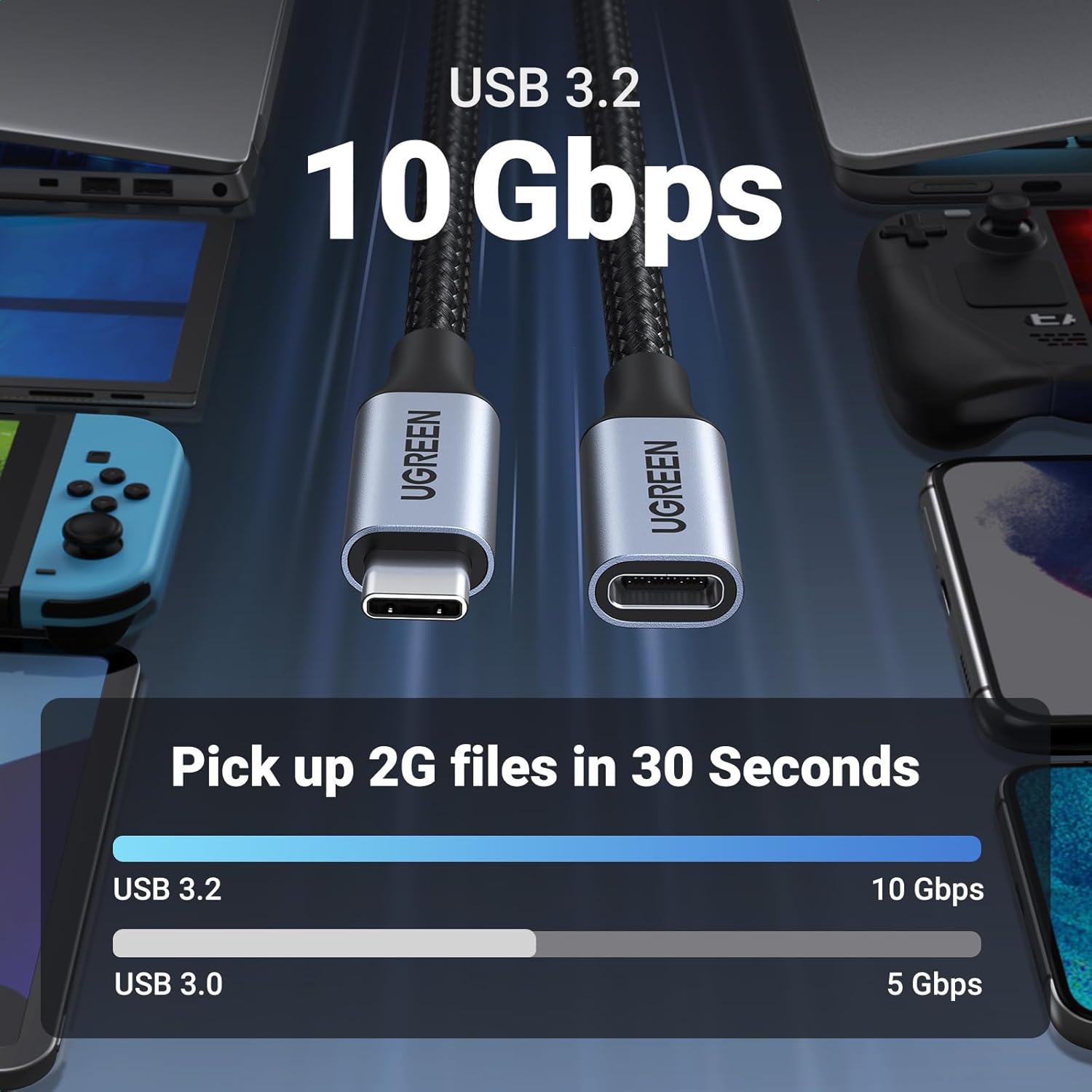 Thumbnail 1 de UGREEN USB C Extension Cable (10Gbps/100W) — USB-C Male to Female Extender, 4K/60Hz Ready