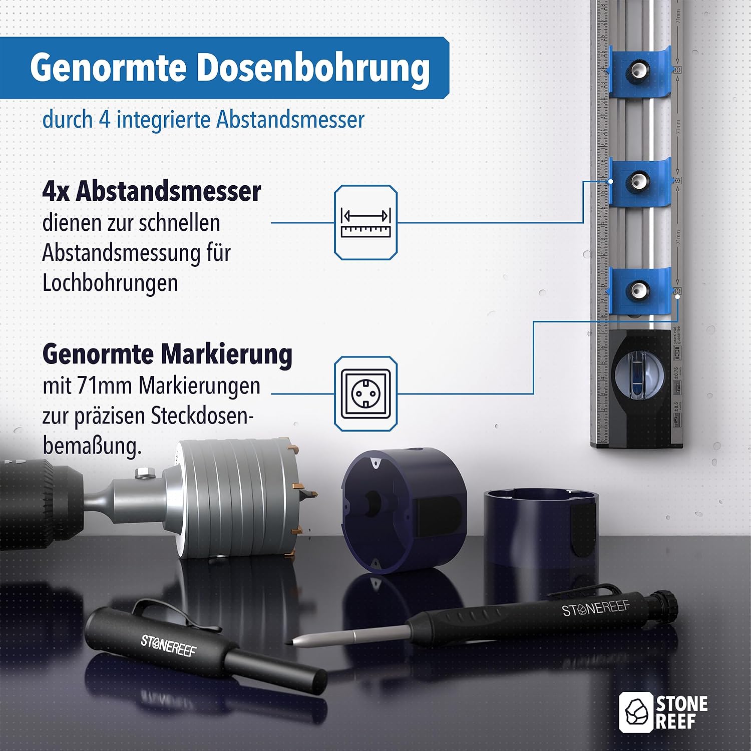 Detalle de Elektriker Wasserwaage 40 cm – Präzisions-Wasserwaage für Steckdosen & Renovierung mit verschiebbaren Bohrlöchern