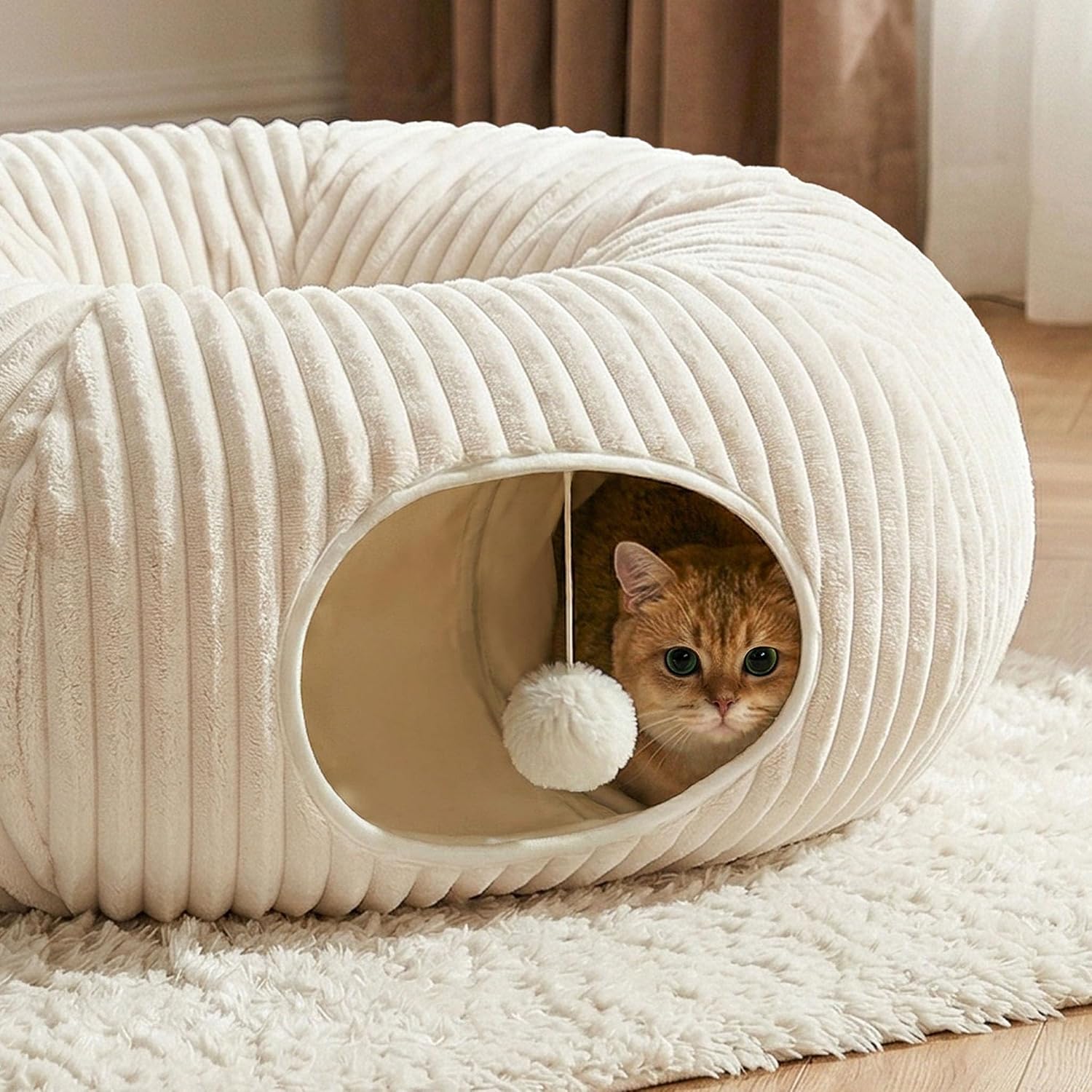 Thumbnail 2 de MOYMO MOY-CT-strp-white-15-m Cat Tunnel Bed with 40 Toys, White