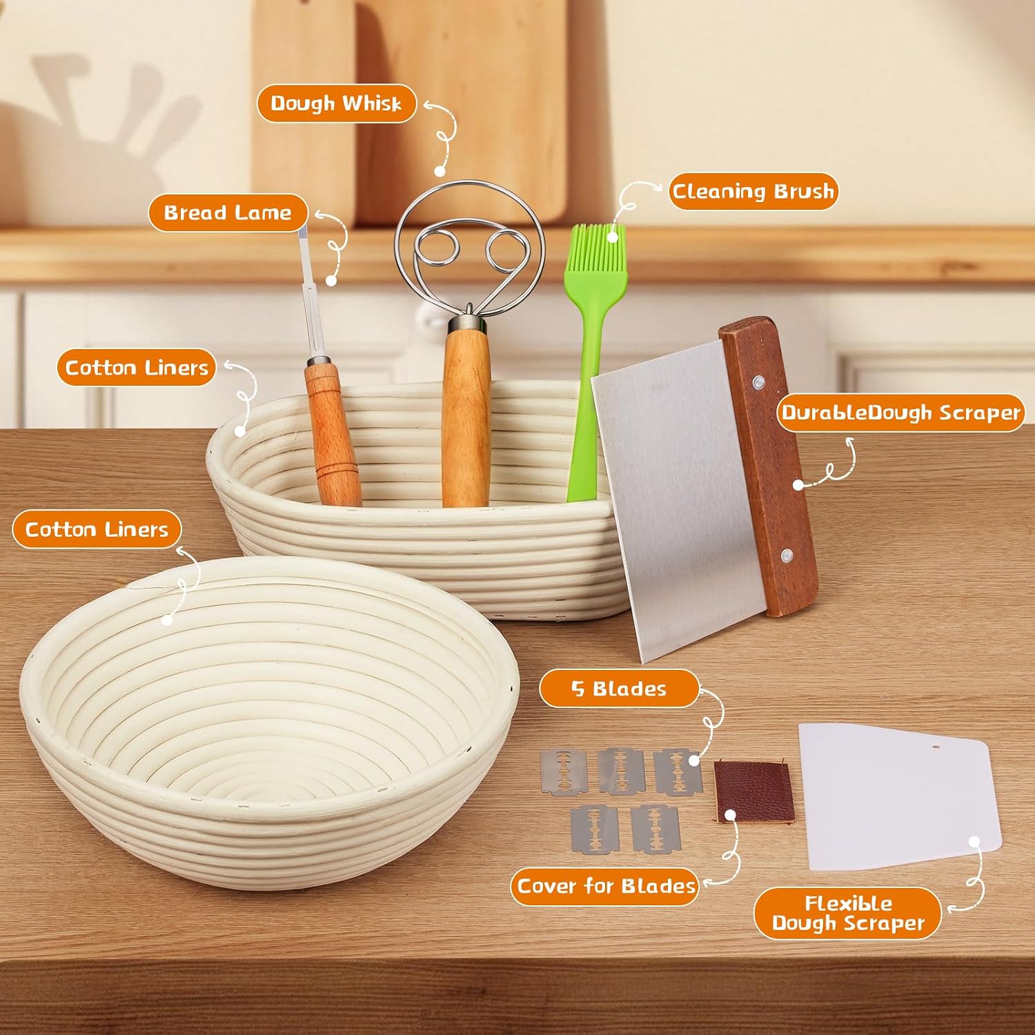 Detalle de Dimpola Banneton Bread Proofing Basket Set 2 🍞
