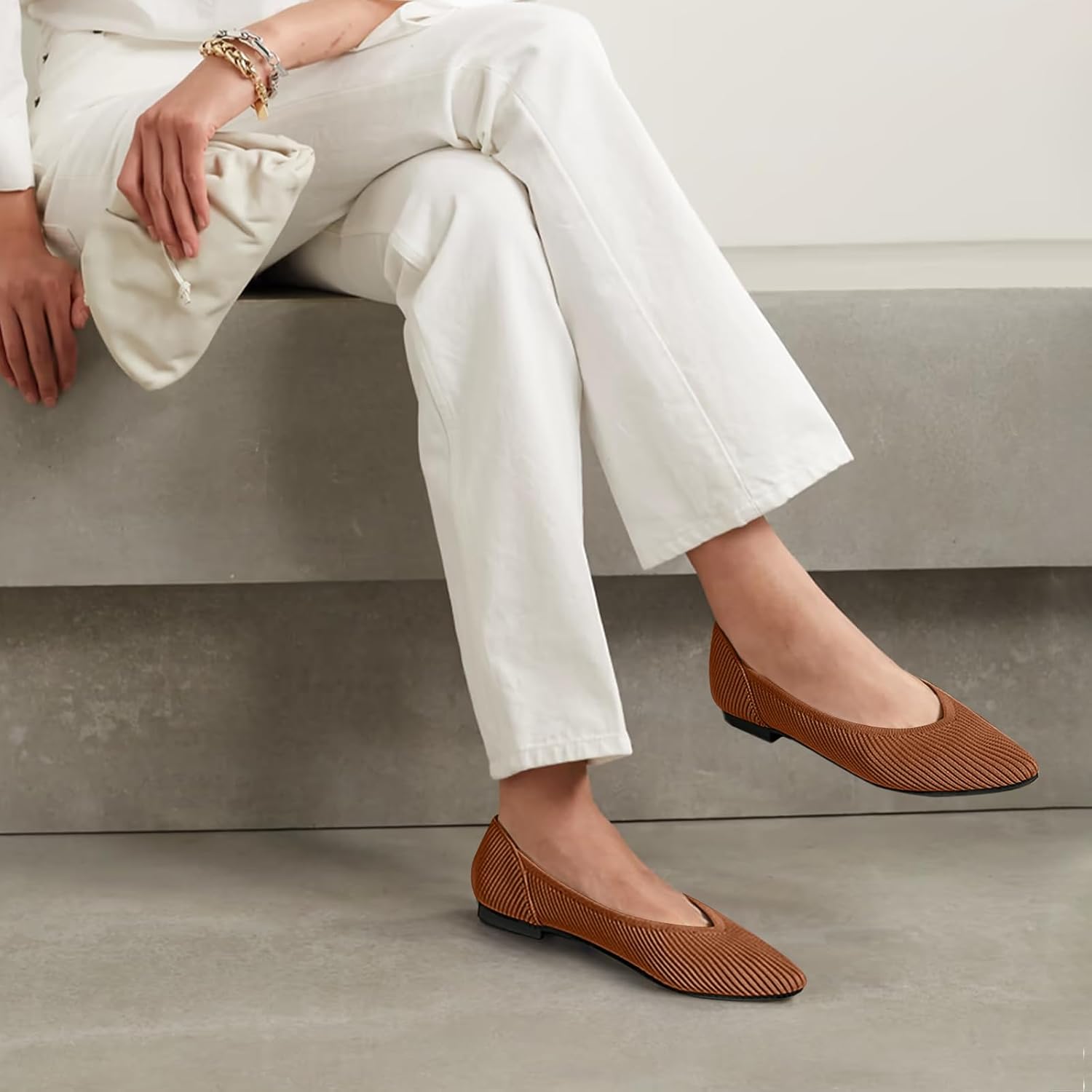 Thumbnail 5 de TINGRISE Women's Pointed Toe Knit Flats 👠