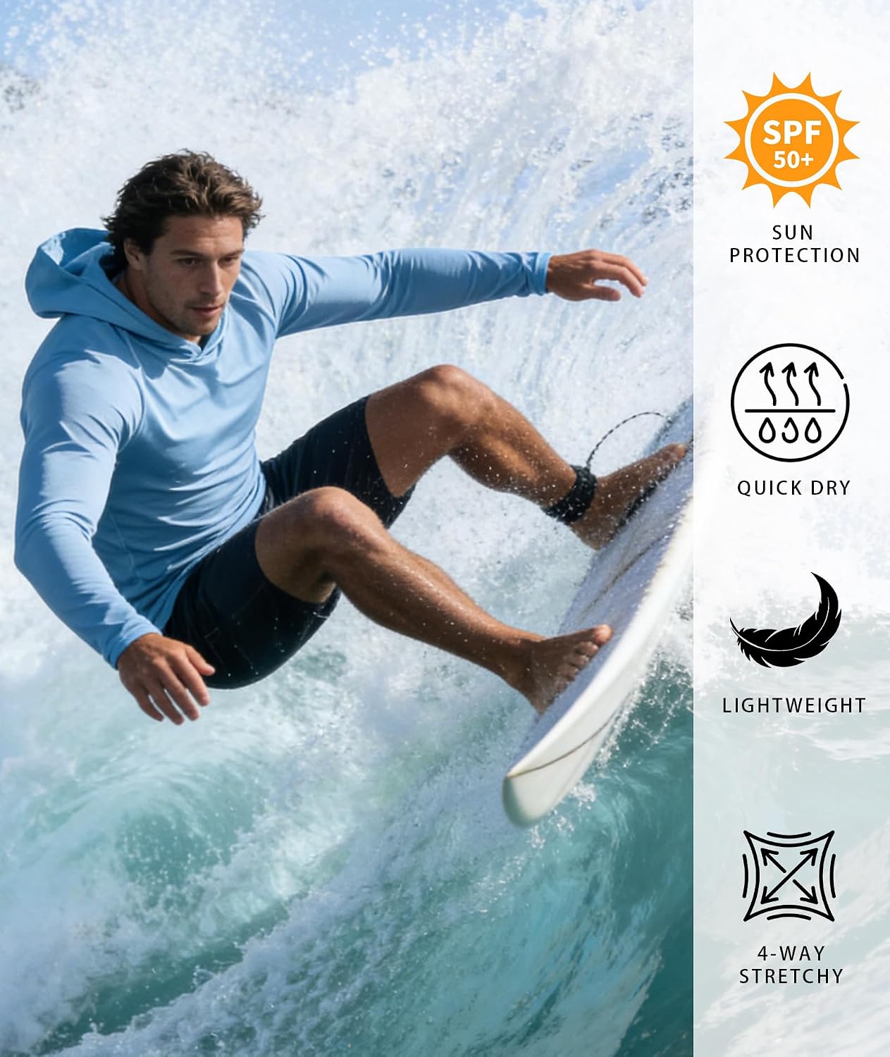 Detalle de WENTTUO 5 Pack Mens UPF 50+ Sun Protection Hoodie Long Sleeve UV SPF Fishing Shirts