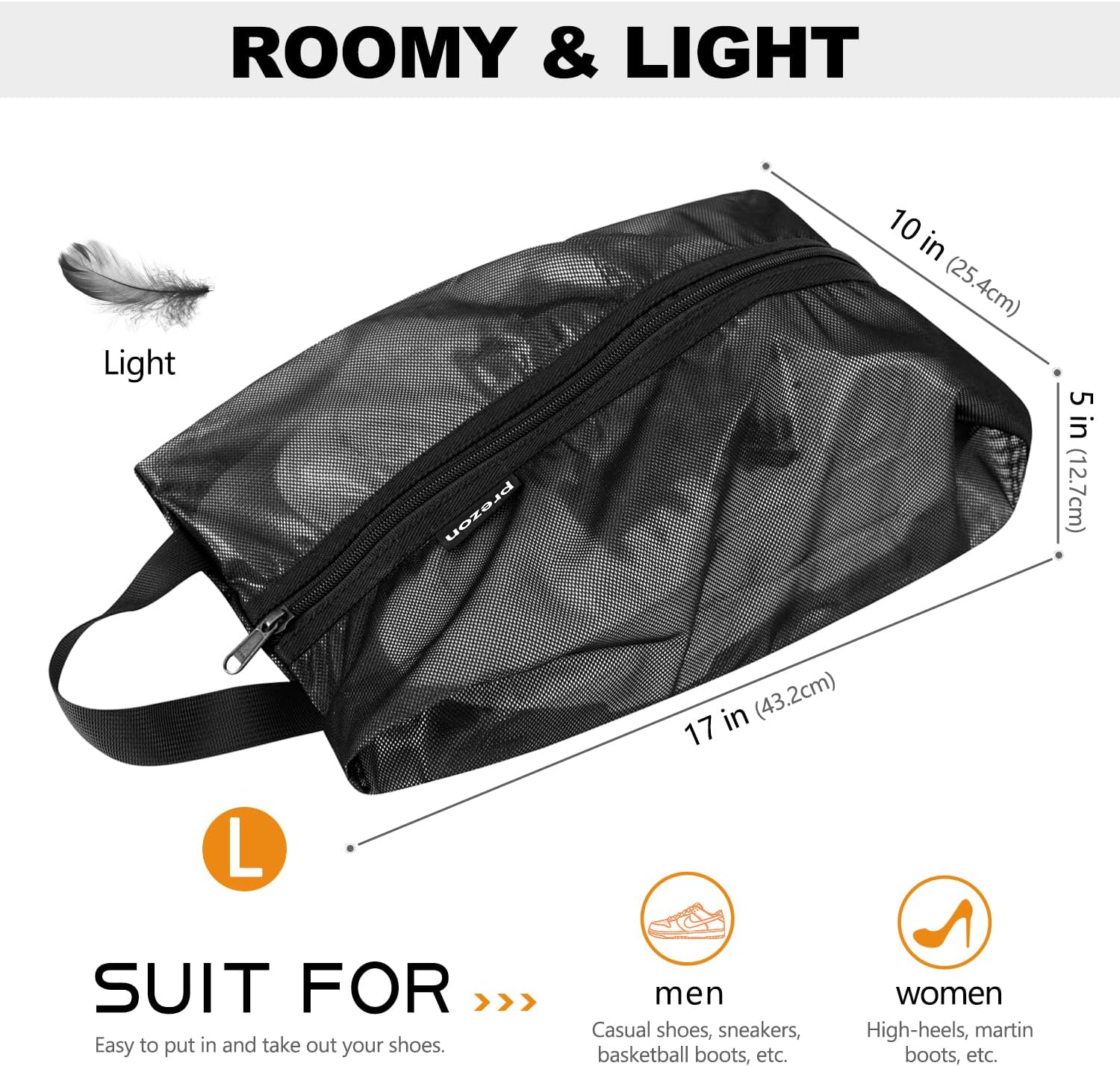 Detalle de Prezon Borsa per Scarpe da Viaggio: organizer in rete TPU impermeabile con zip YKK