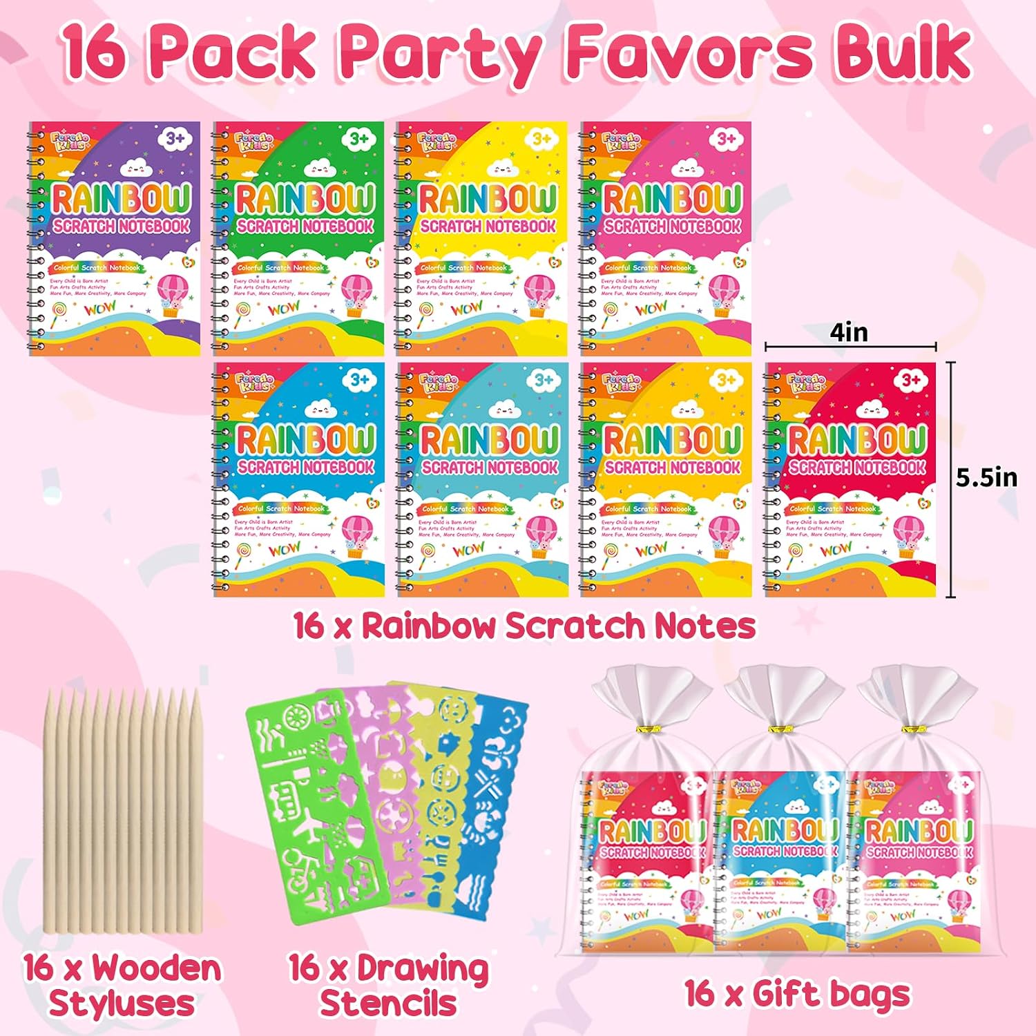 Detalle de FEREDO Scratch Art Party Favor Set, 16-Pack