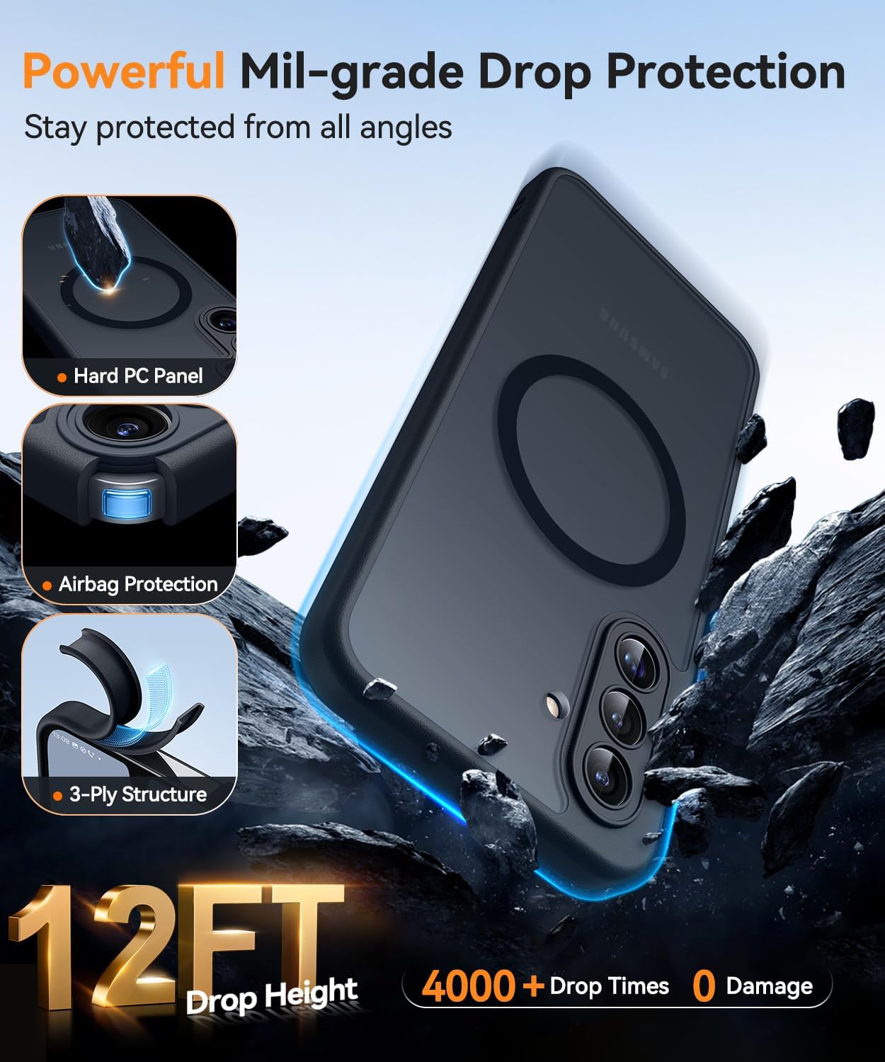 Thumbnail 5 de Coque magnétique CANSHN pour Samsung Galaxy A17 (6,7 pouces) – protection caméra complète, fond translucide mat, noir