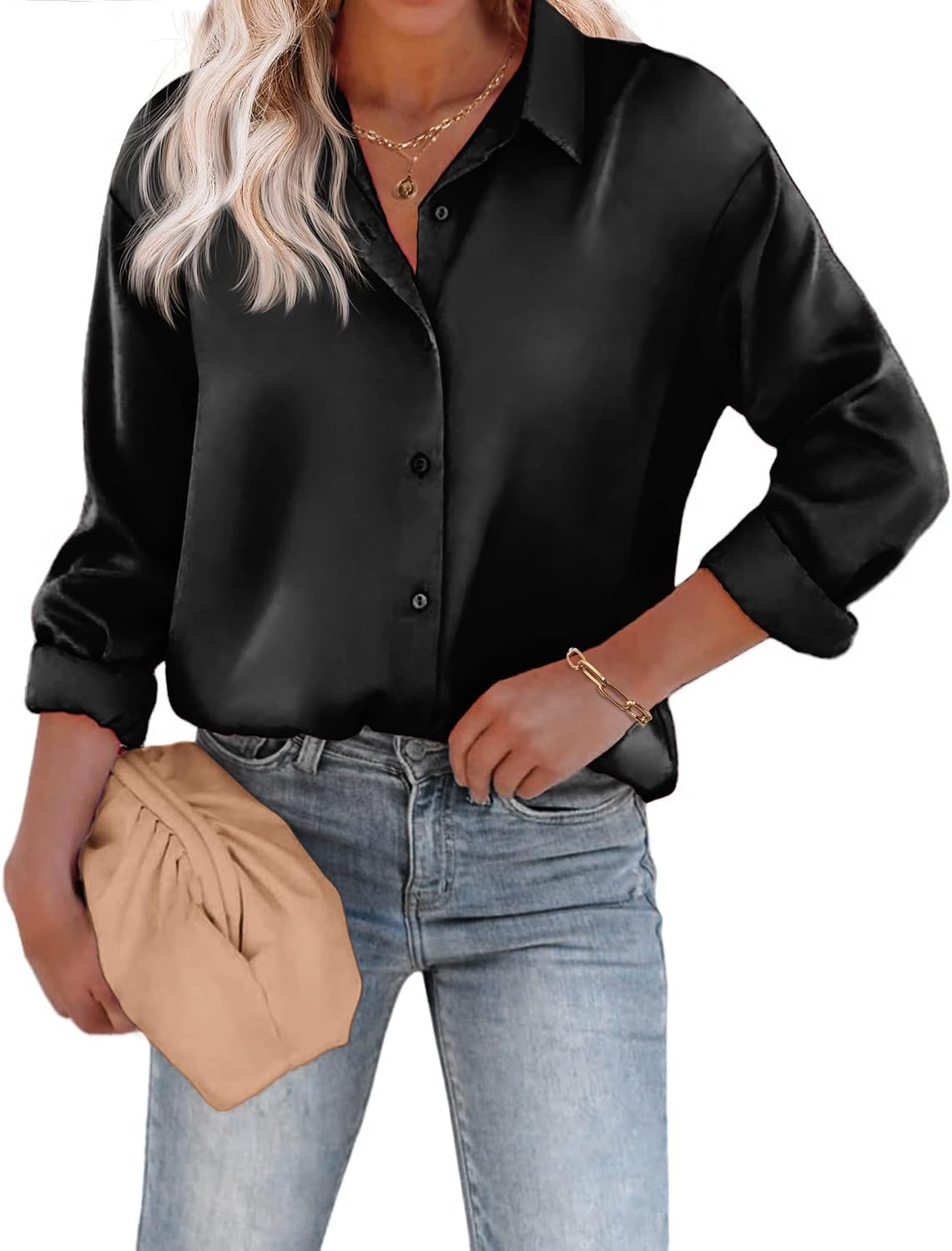 Thumbnail 5 de Chigant Women's Satin Blouse button-down shirt