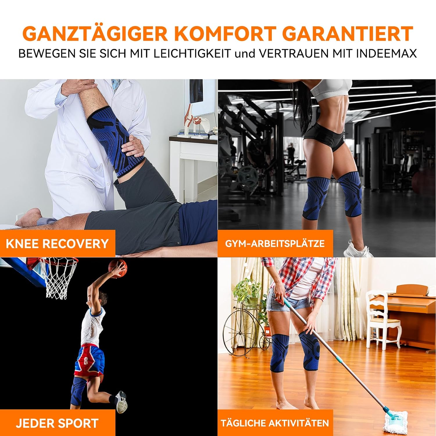 Detalle de INDEEMAX Kniebandage im 2er-Set für Damen & Herren, Kompression mit rutschfestem Silikonstreifen (Arthritis, Meniskus, ACL), Rosa, M