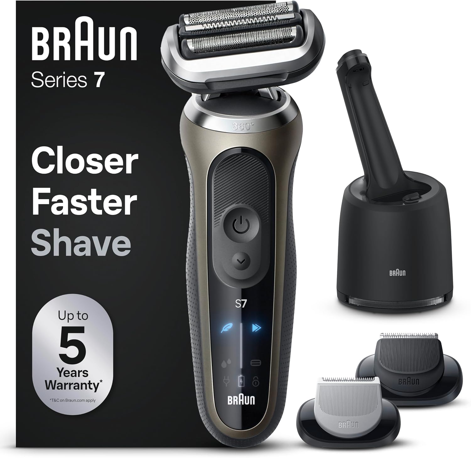 Detalle de Braun Series 7 Rasoir Électrique Homme avec station SmartCare – turbo, 360° et accessoires EasyClick