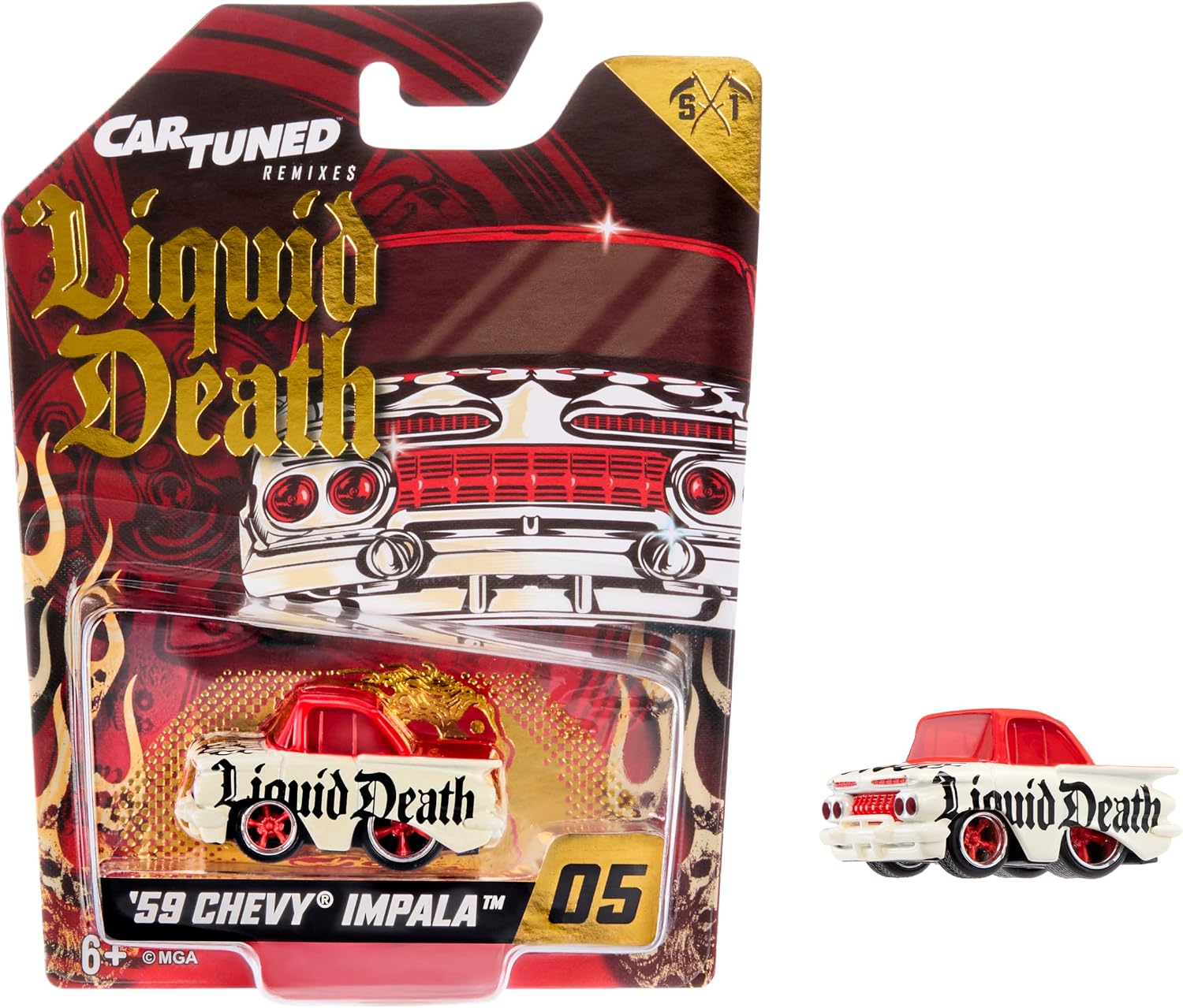 Detalle de CARTUNED Remixesシリーズ1 Liquid Death 1959 Chevy Impala ミニカー 金属ボディ・ゴムタイヤ仕様