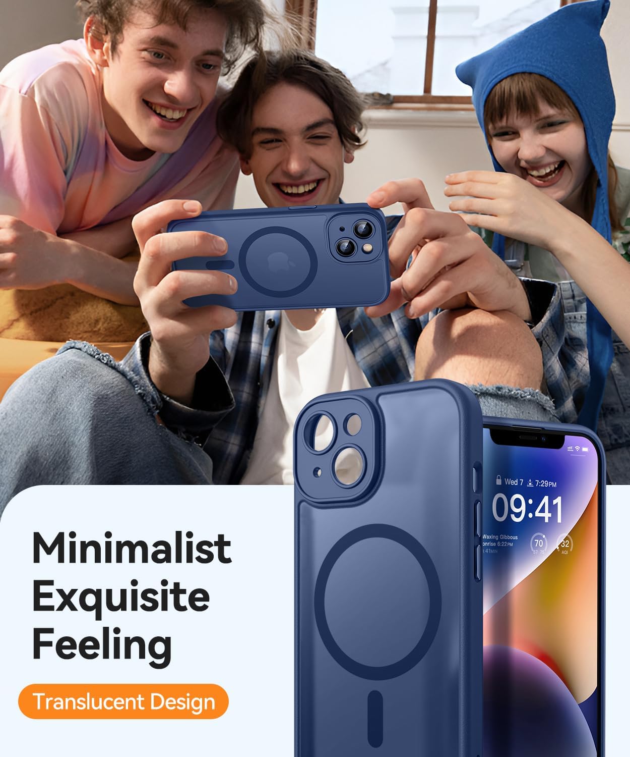 Thumbnail 6 de CANSHN Coque Magnétique pour iPhone 14 (6,1 pouce) - Bleu Foncé, Protection Complète de la Caméra et MagSafe