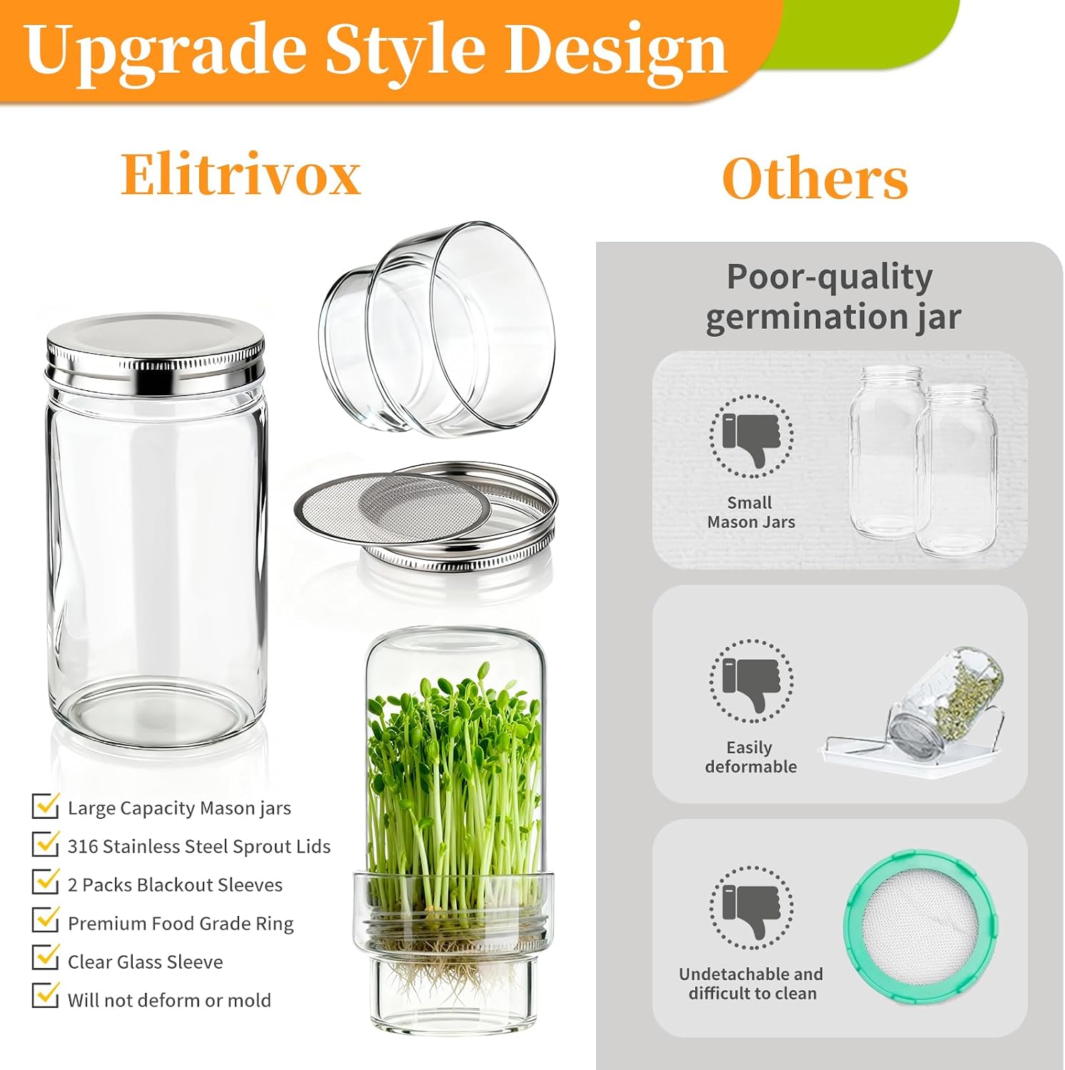Detalle de Elitrivox Sprouting Jar Kit, 2-Pack