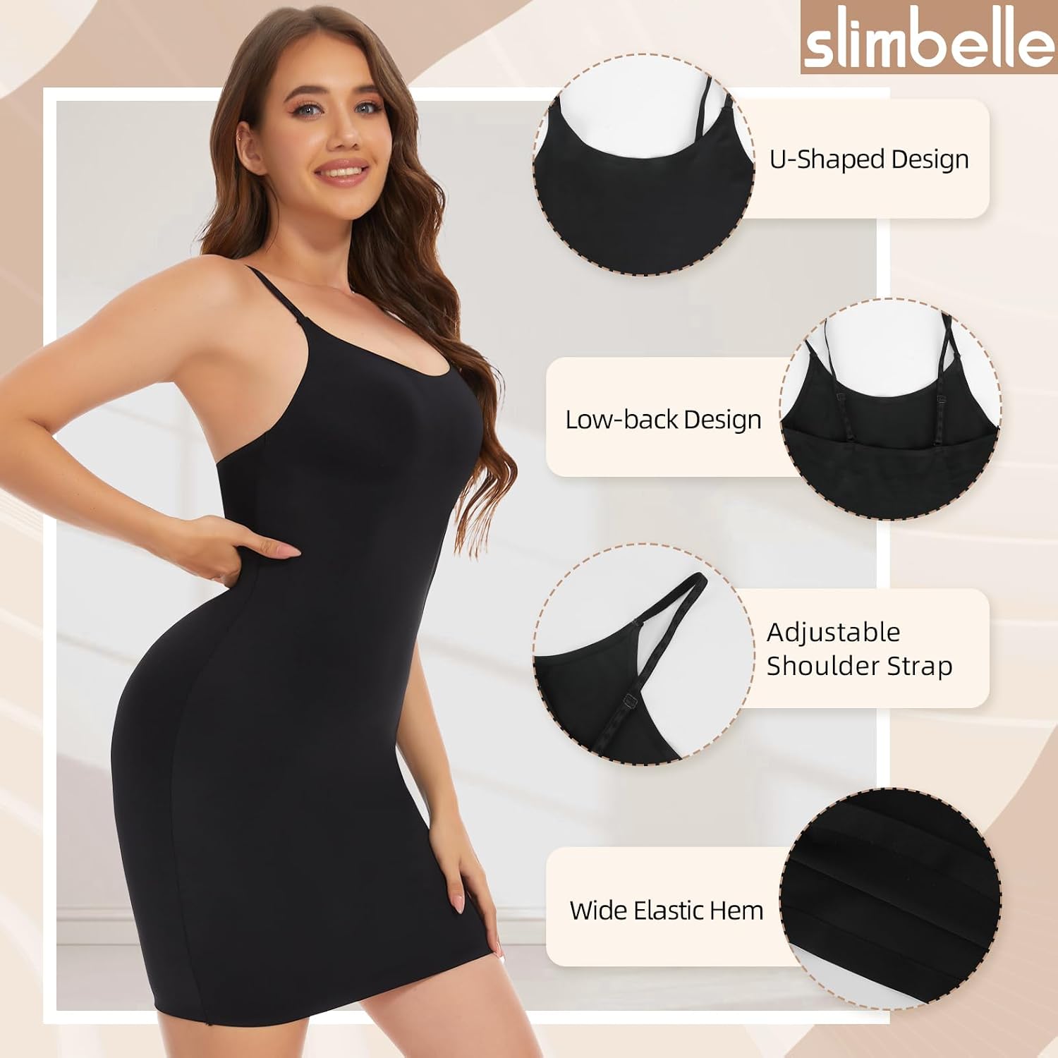 Detalle de SLIMBELLE sukienka gorsetowa – bezszwowa halka modelująca z ramiączkami