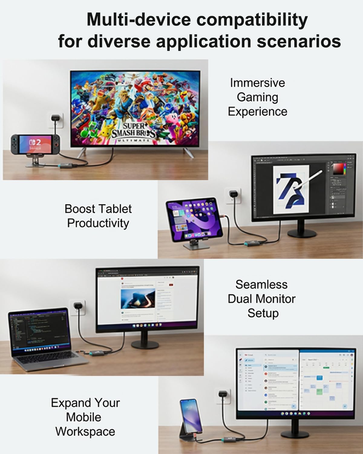 Thumbnail 4 de Switch 2 Dock for Nintendo Switch 2 (V22+ Plug&Play) — Portable TV Travel Docking Station with 4K 60Hz HDMI and 100W PD