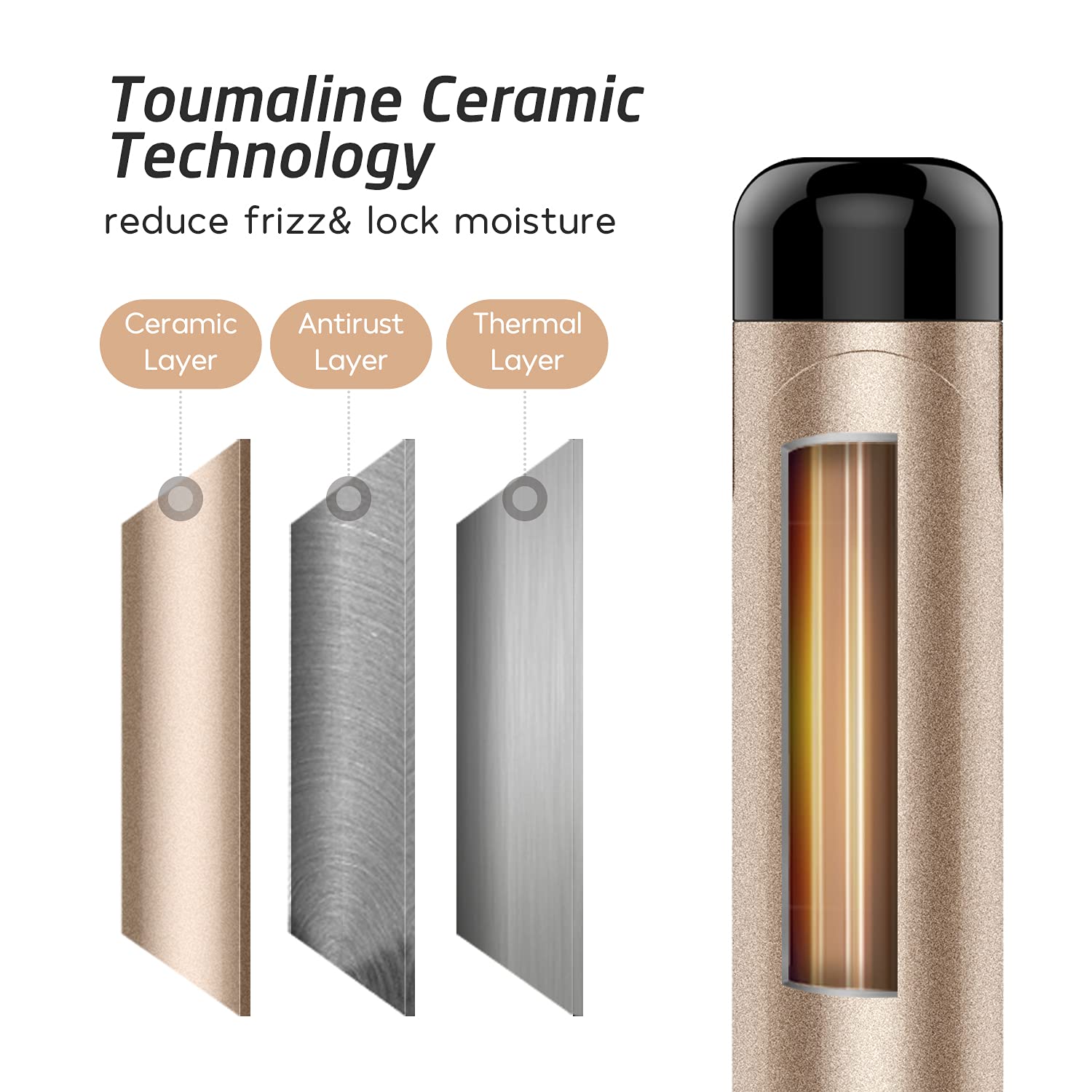 Detalle de Hoson 1.5 Inch Curling Iron Large Barrel (Dual Voltage) with LCD, Ceramic Tourmaline, Glove Included