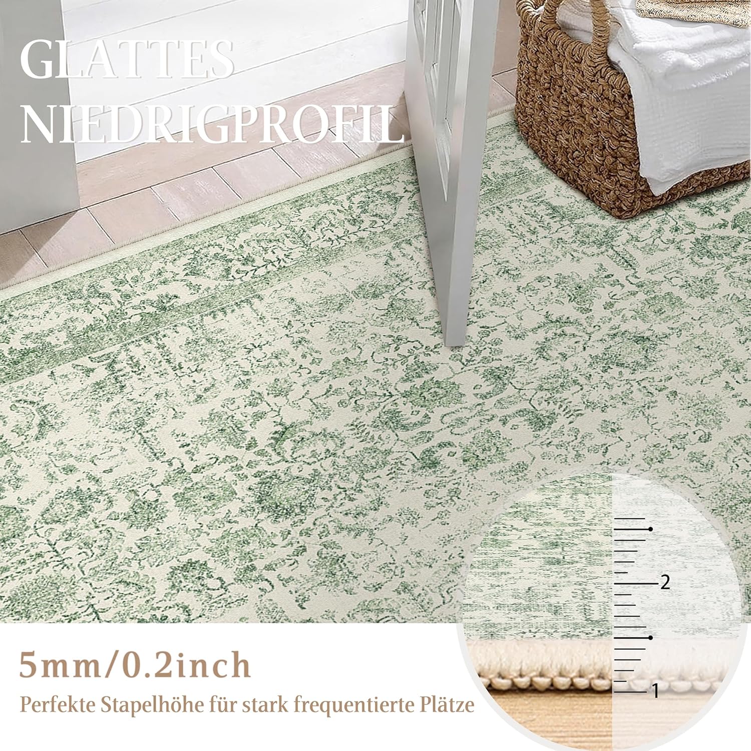 Thumbnail 5 de HUGEAR Vintage grüner waschbarer Teppich 60x240 cm – rutschfest für Flur, Vorzimmer & mehr