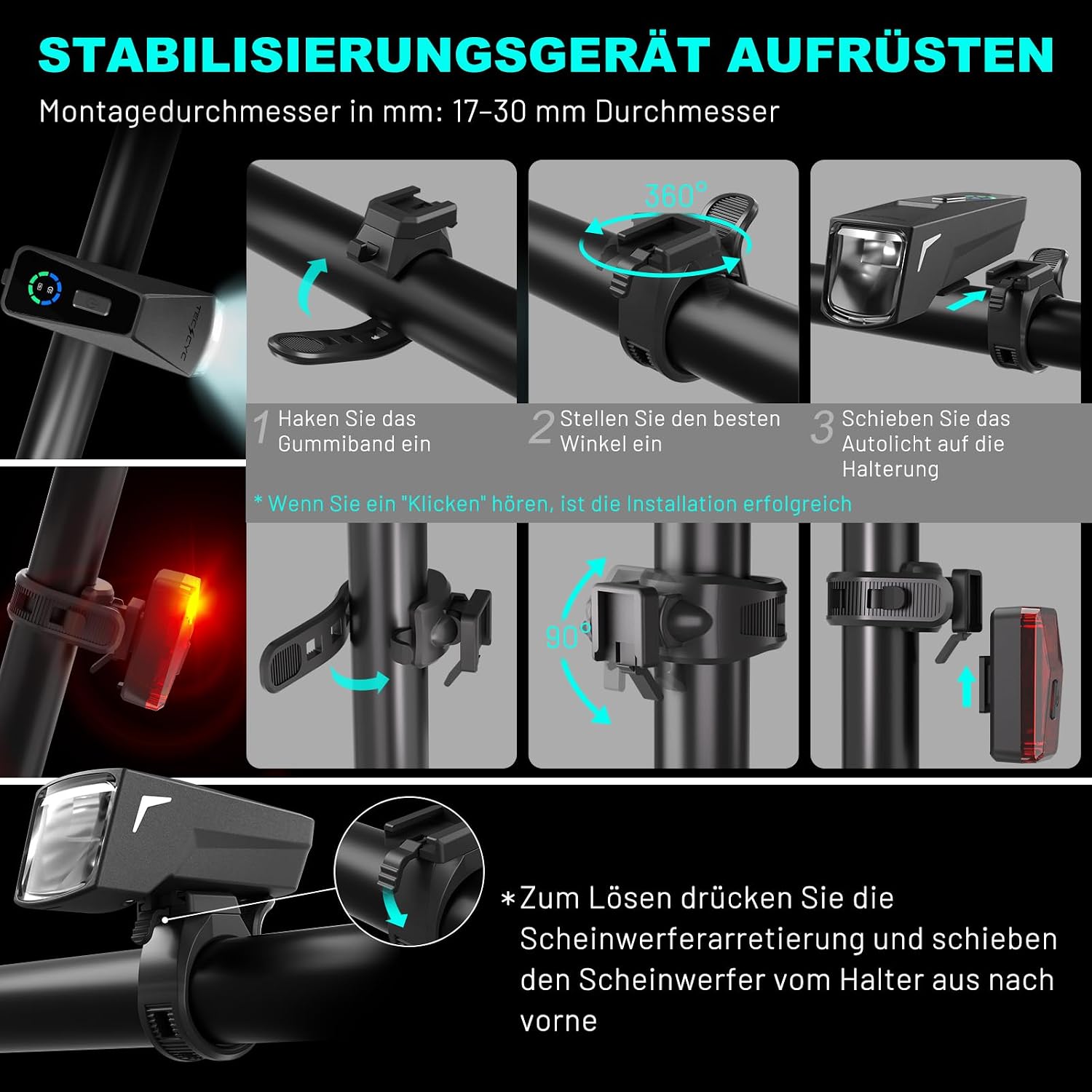 Thumbnail 6 de TECHCYC Fahrradlicht-Set mit 70 Lux LED